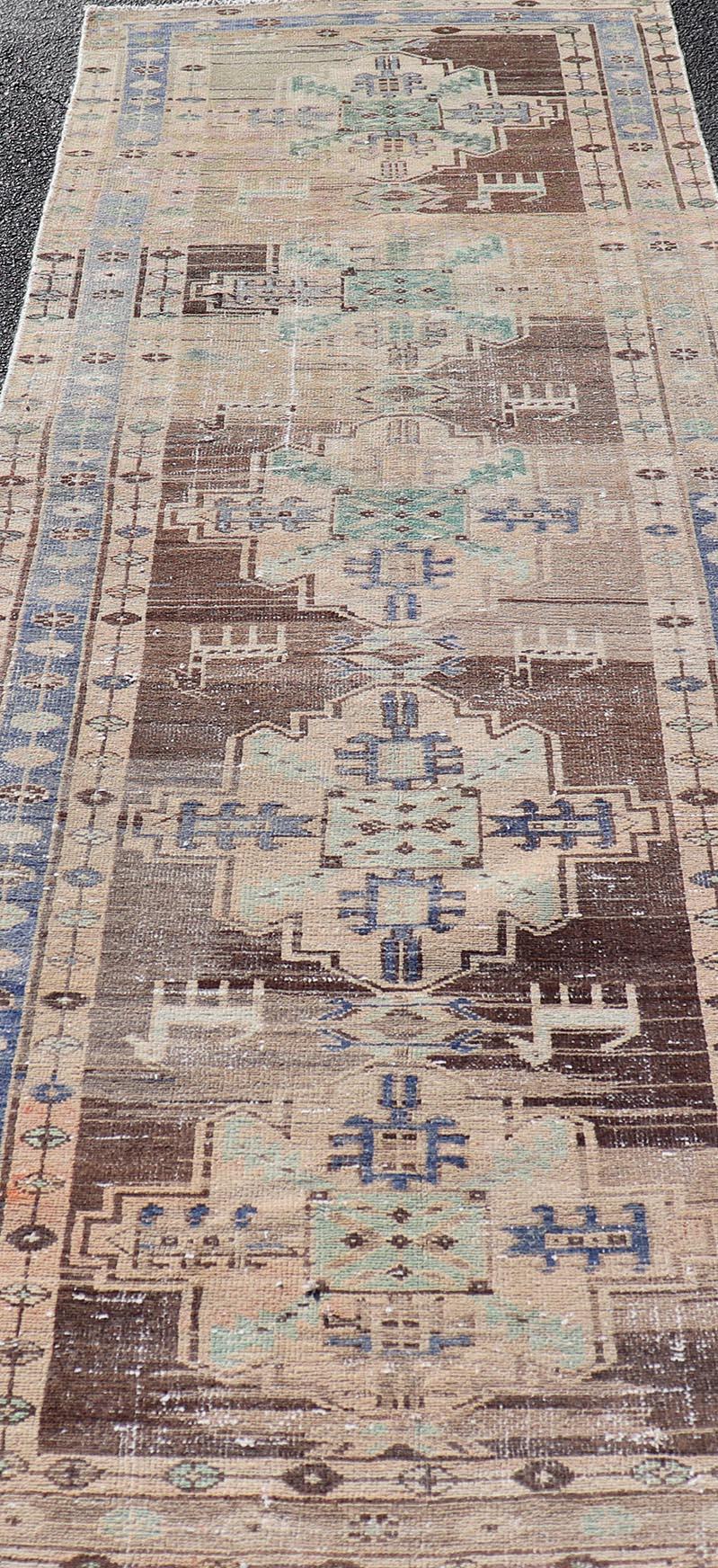 Vintage Persian Hamadan Runner in Warm Tones of Purple, Brown and Taupe For Sale 3
