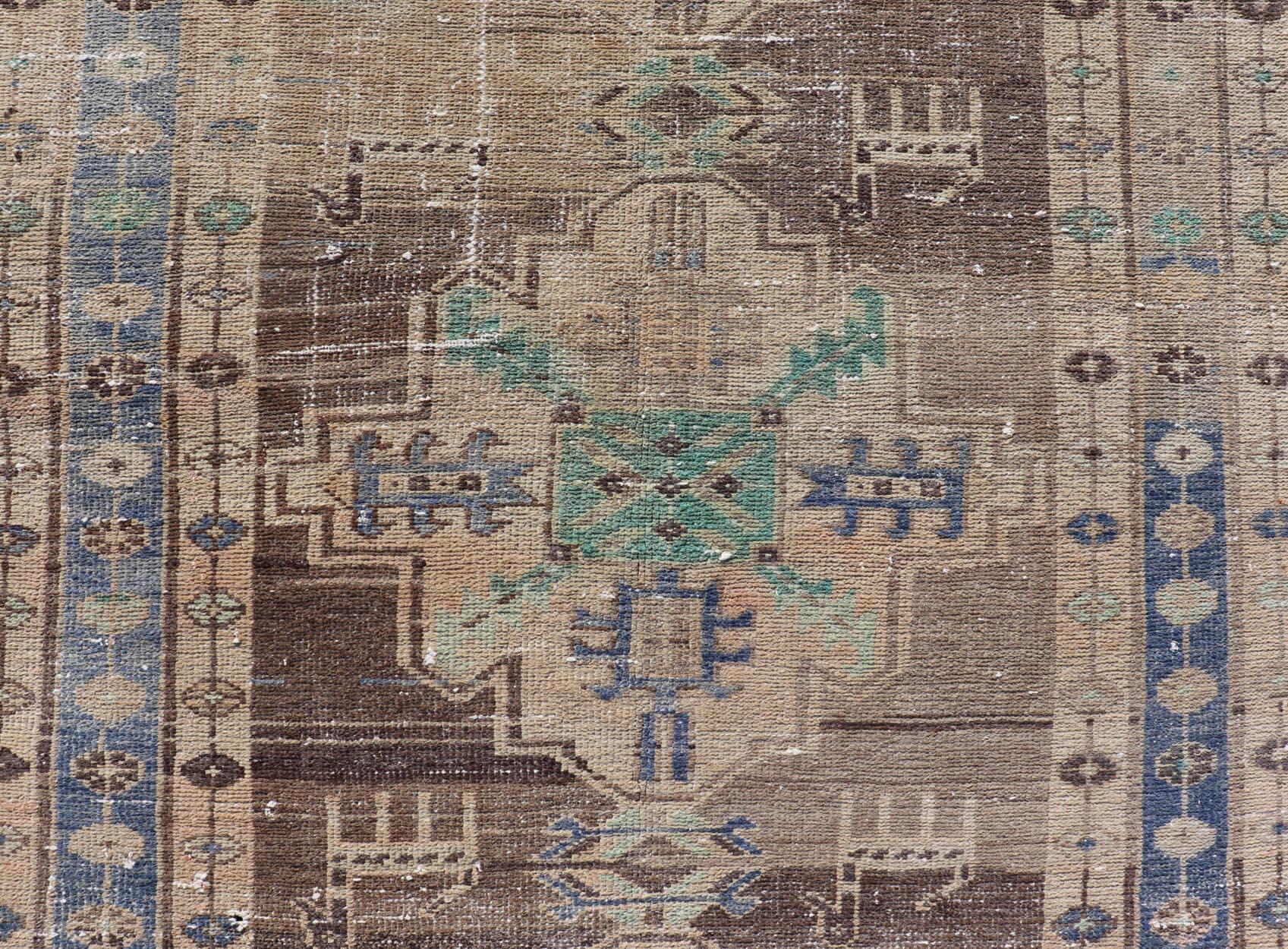 Hand-Knotted Vintage Persian Hamadan Runner in Warm Tones of Purple, Brown and Taupe For Sale