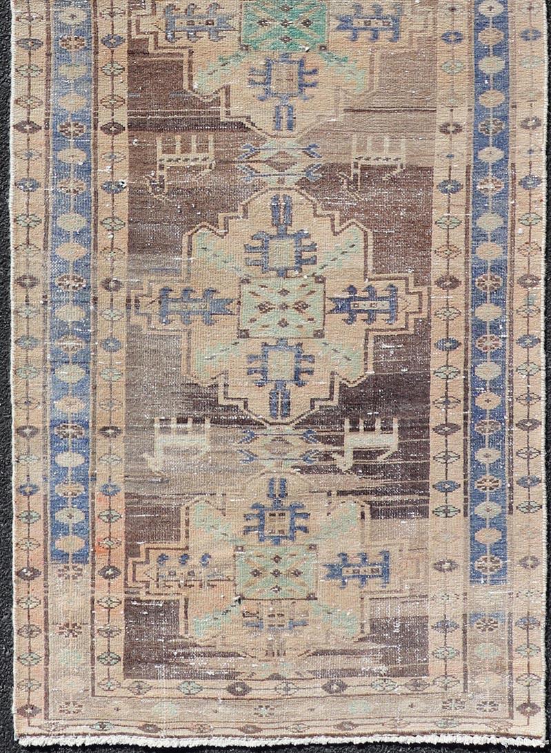 Wool Vintage Persian Hamadan Runner in Warm Tones of Purple, Brown and Taupe For Sale