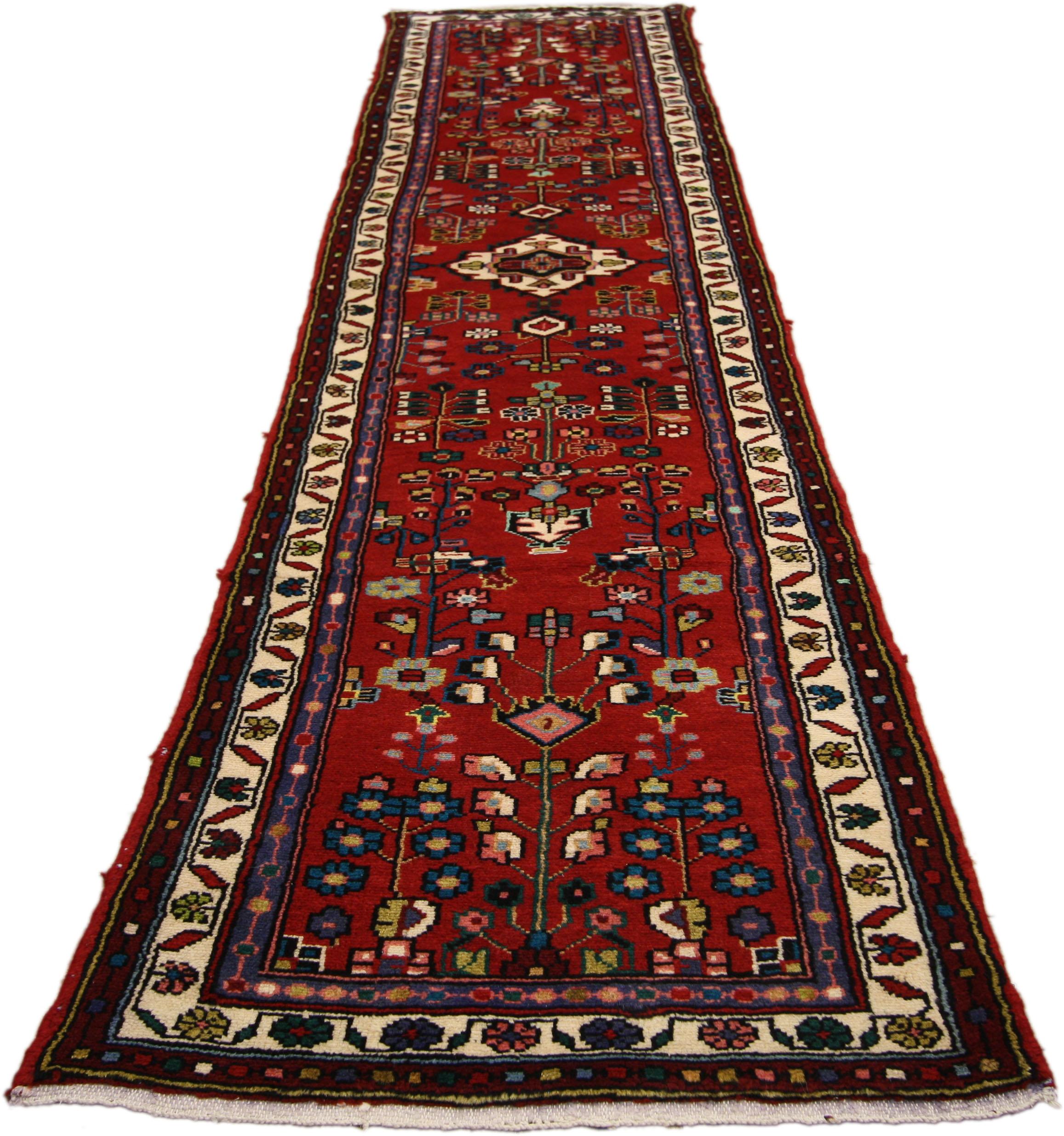 Jacobean Vintage Persian Hamadan Runner, Narrow Hallway Runner