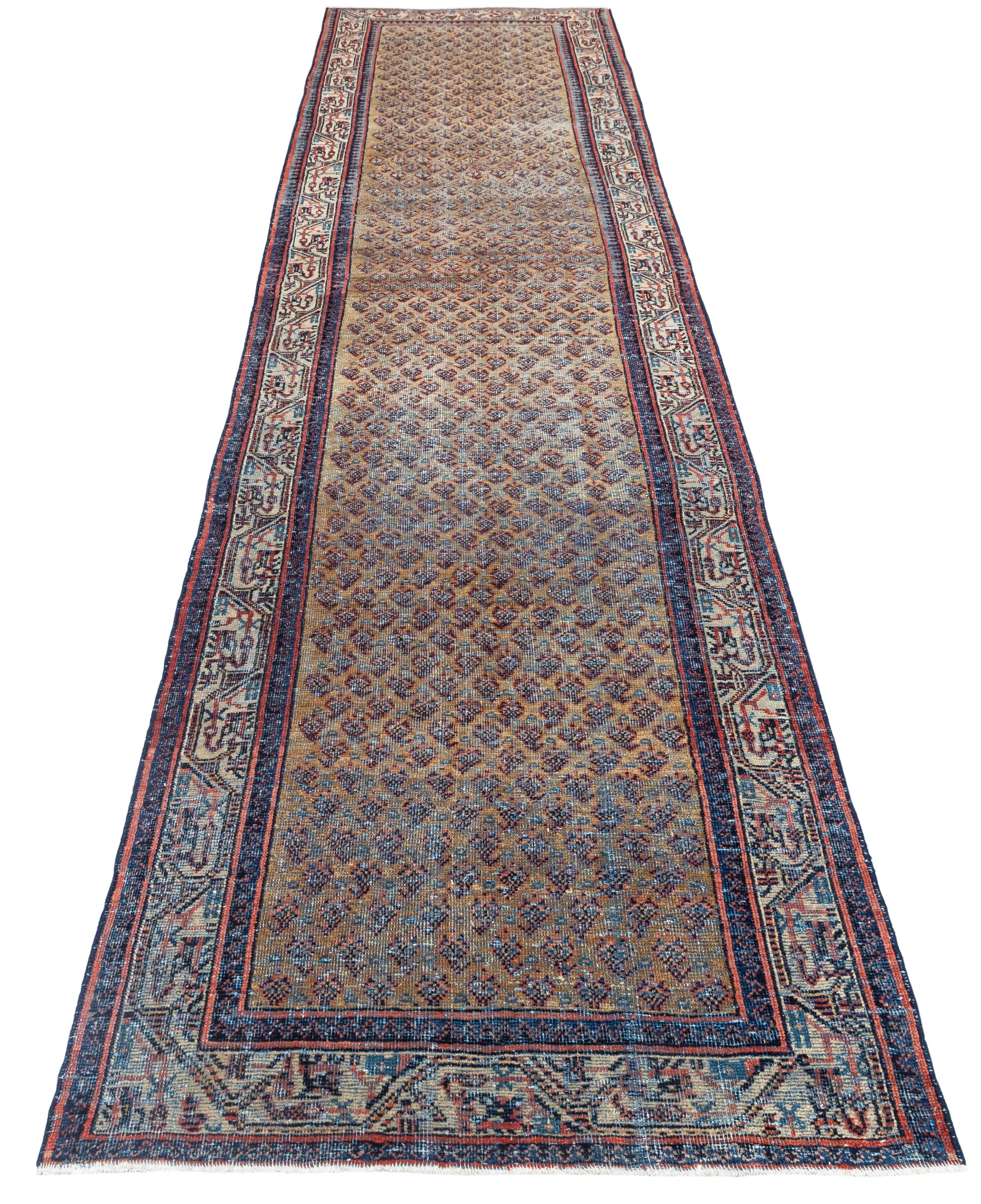 Tappeto persiano vintage Hamadan Runner - Lana intrecciata a mano, motivo geometrico in vendita 1