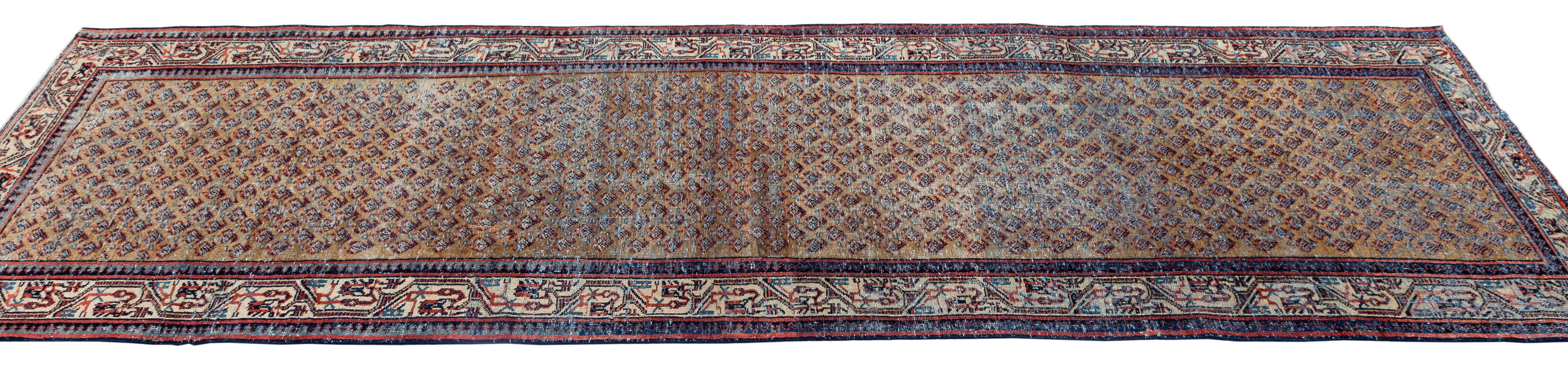 Tappeto persiano vintage Hamadan Runner - Lana intrecciata a mano, motivo geometrico in vendita 2