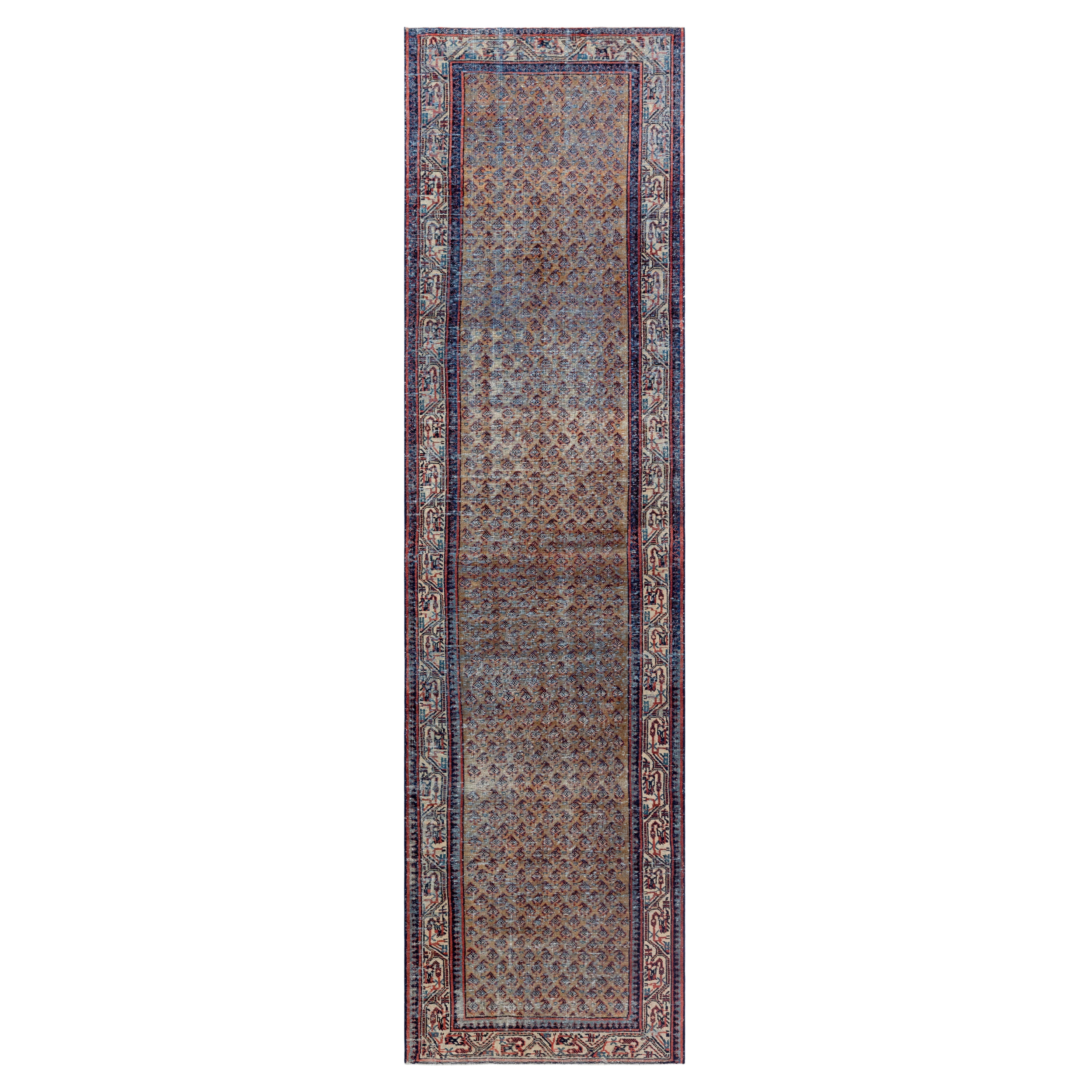 Tappeto persiano vintage Hamadan Runner - Lana intrecciata a mano, motivo geometrico in vendita