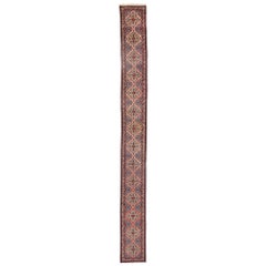 Retro Persian Hamadan Runner with French Elizabethan Style, Extra-Long Runner