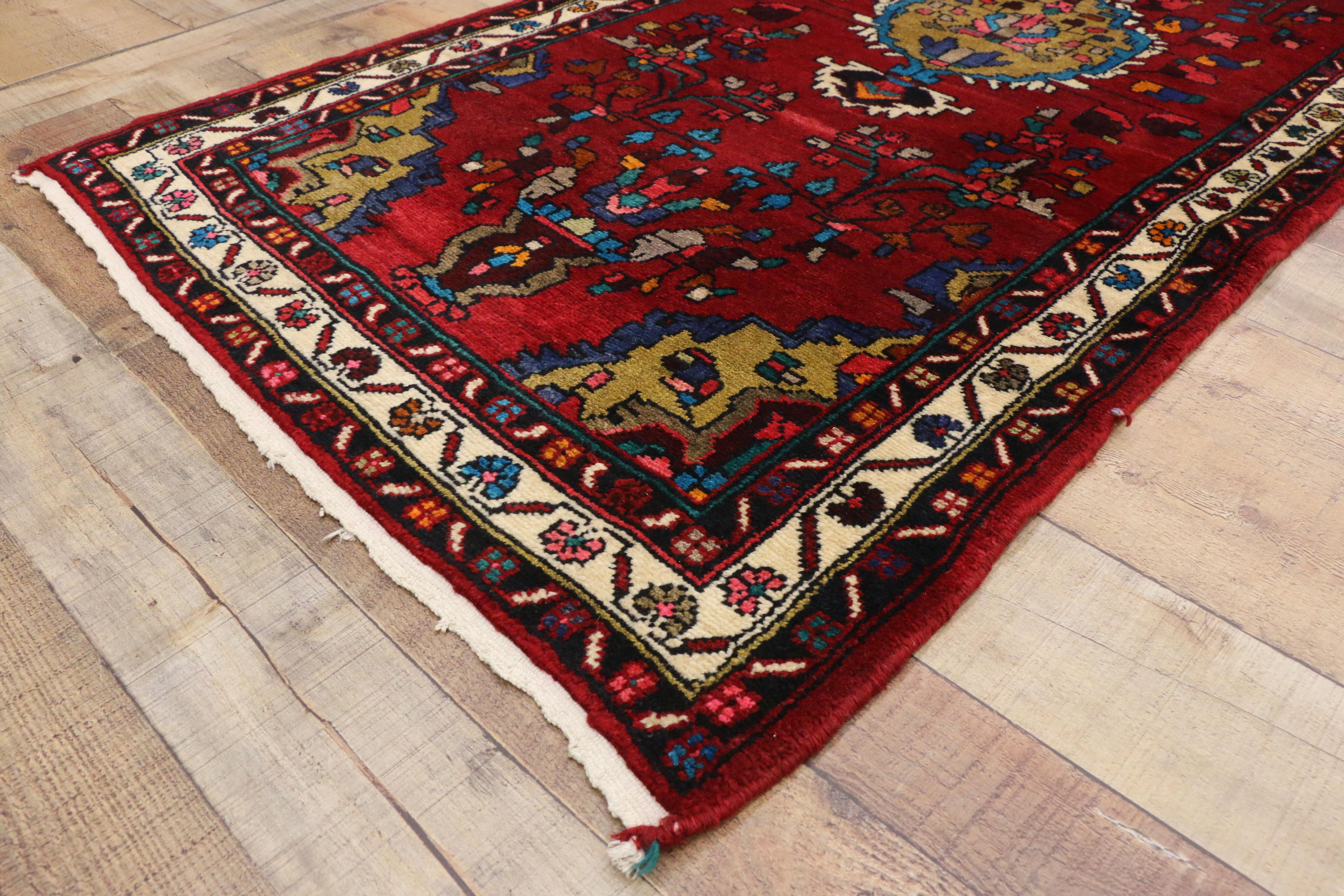 Hand-Knotted Vintage Persian Hamadan Runner with Jacobean Style, Hallway Runner For Sale