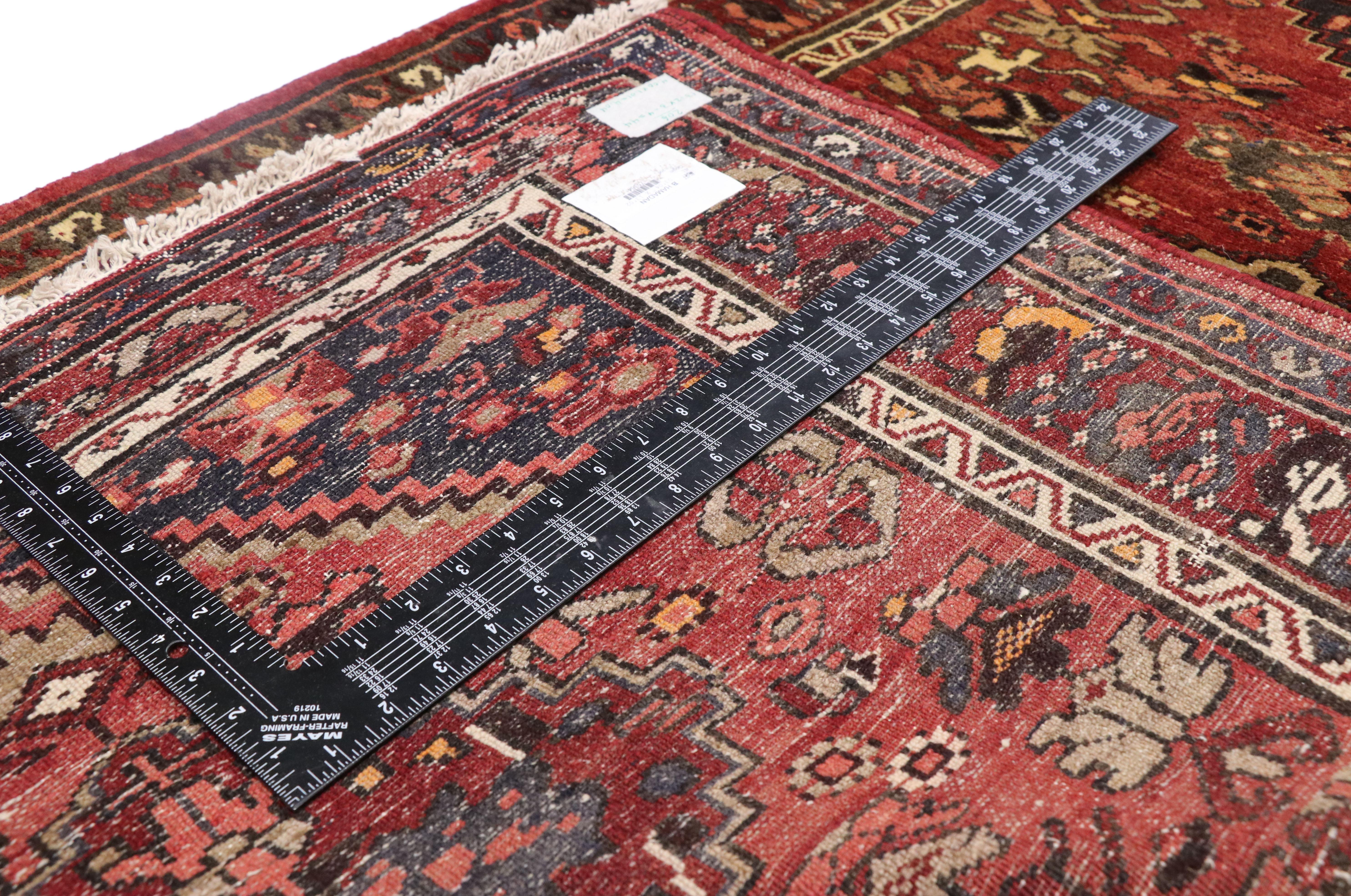 Vintage Persian Hamadan Runner with Jacobean Style, Hallway Runner In Good Condition For Sale In Dallas, TX