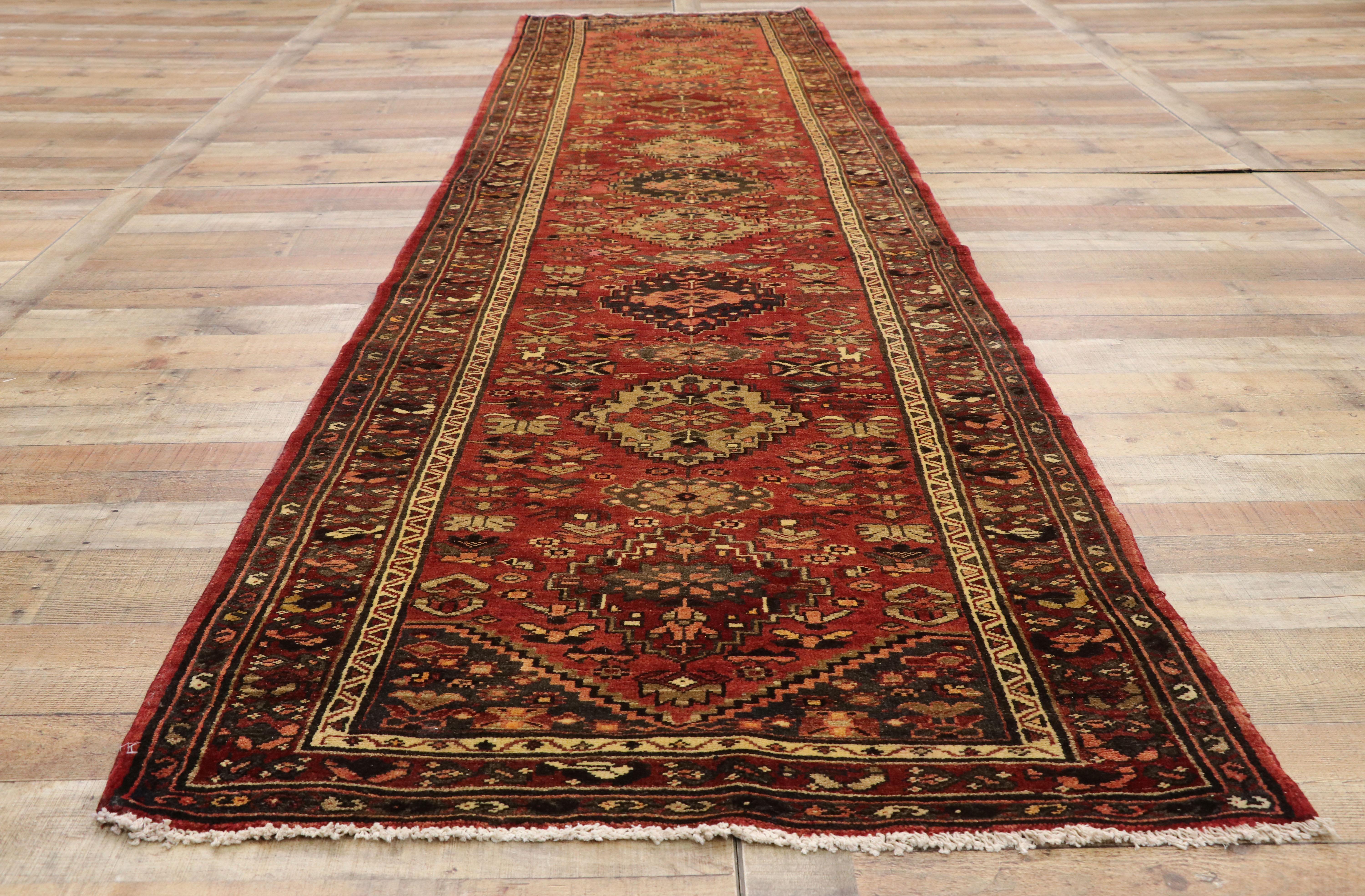 Wool Vintage Persian Hamadan Runner with Jacobean Style, Hallway Runner For Sale