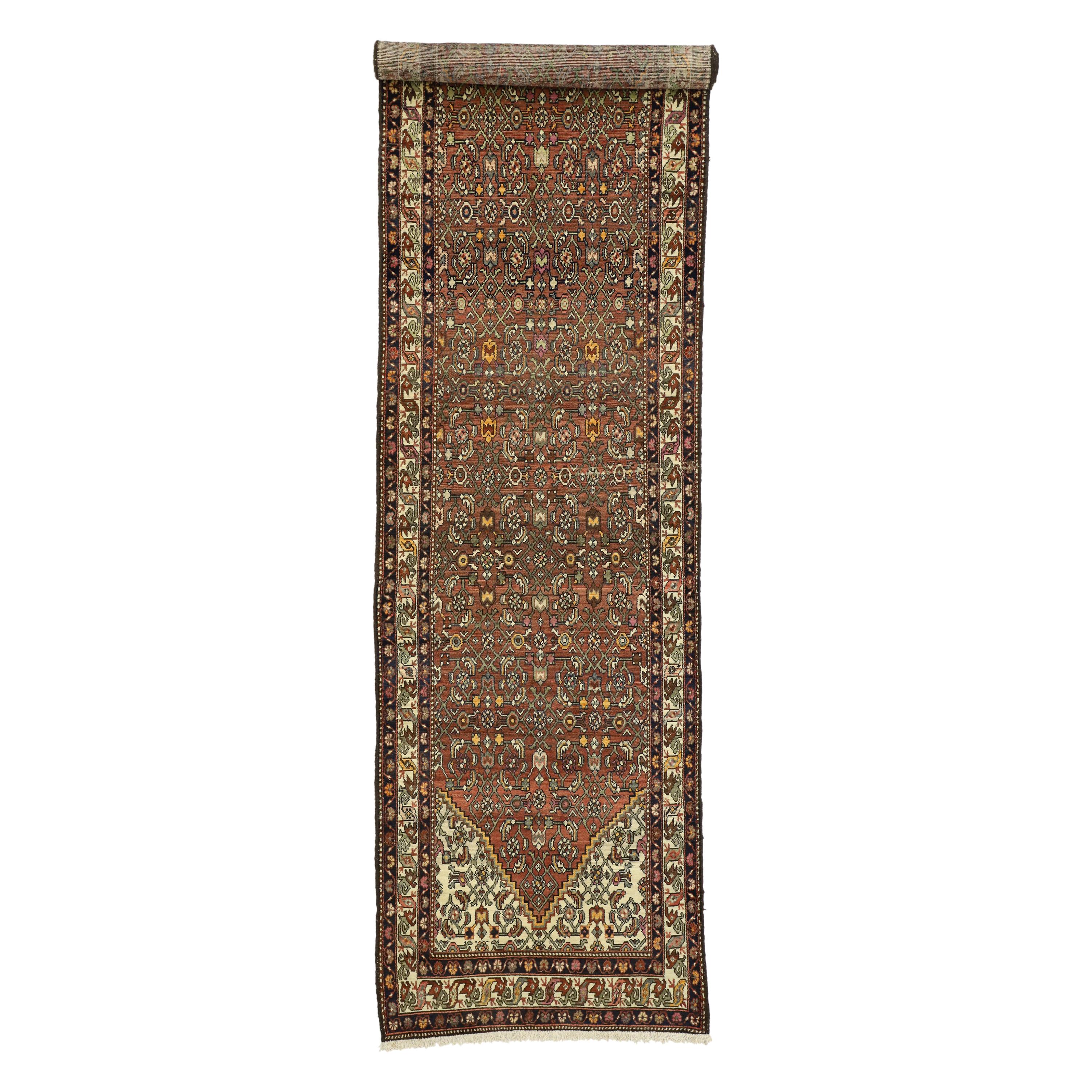 Vintage Persian Hamadan Runner with Mid-Century Modern Style