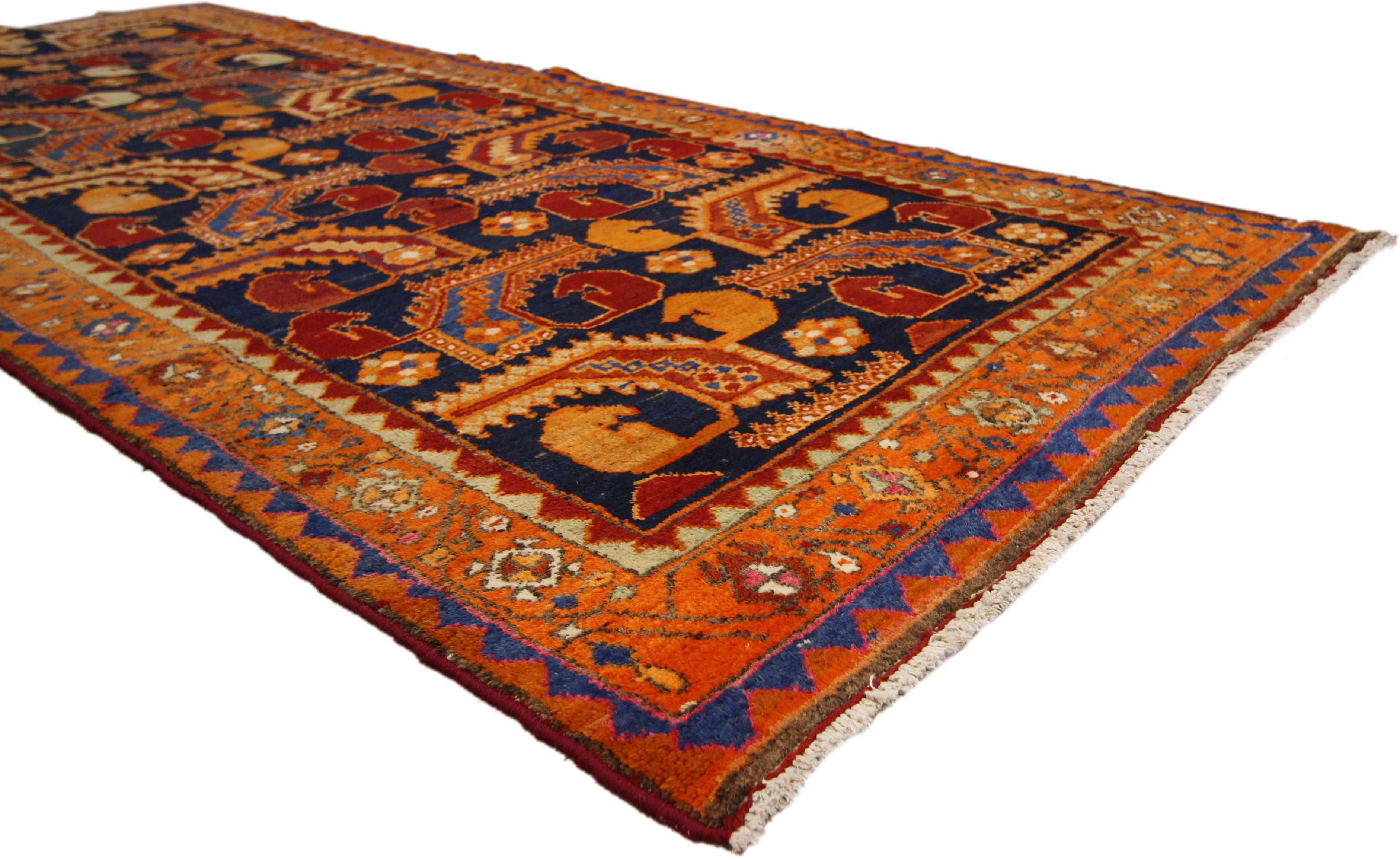 Hand-Knotted Vintage Persian Hamadan Runner with Modern Tribal Style, Wide Hallway Runner For Sale