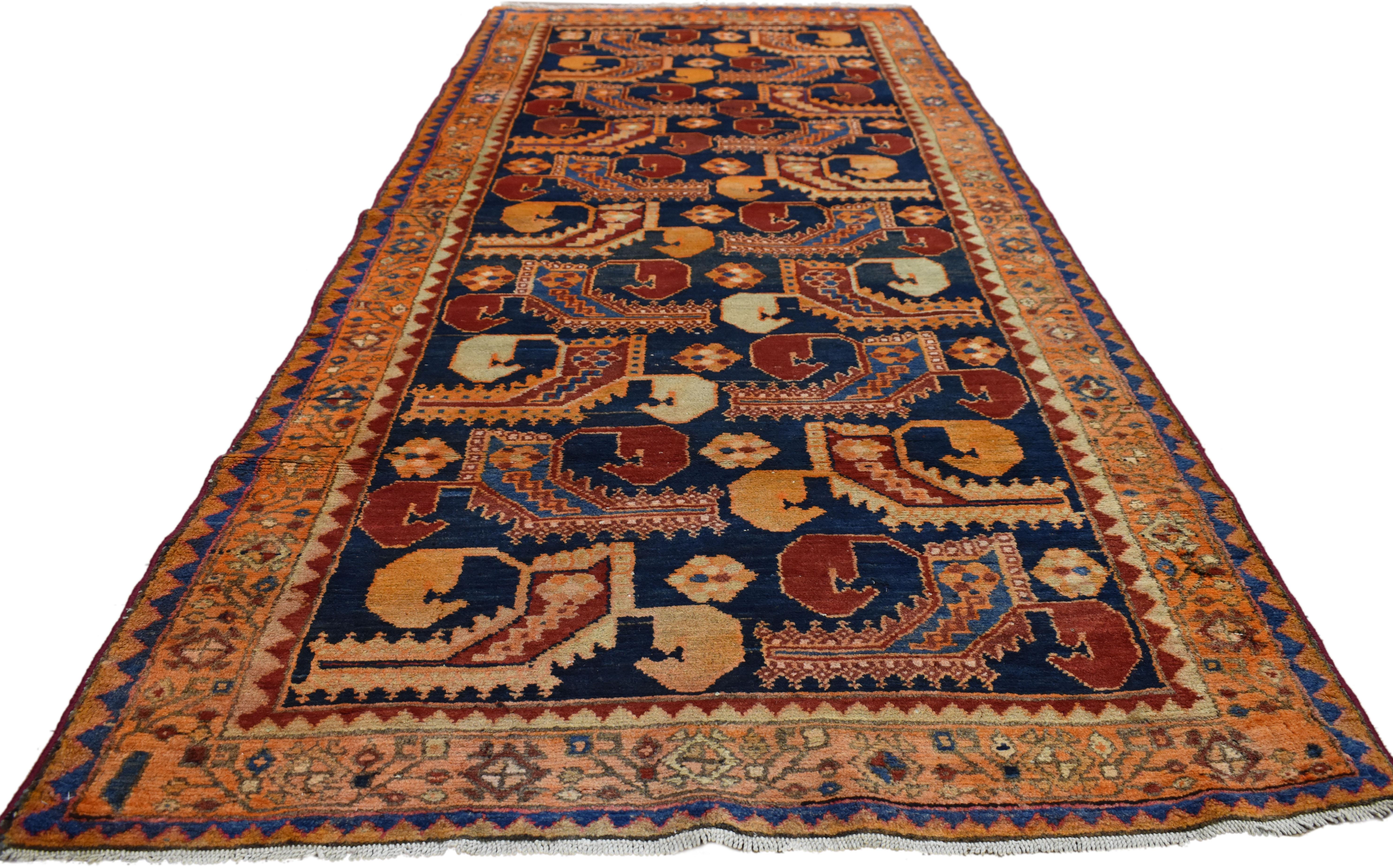 Vintage Persian Hamadan Runner with Modern Tribal Style, Wide Hallway Runner In Good Condition For Sale In Dallas, TX