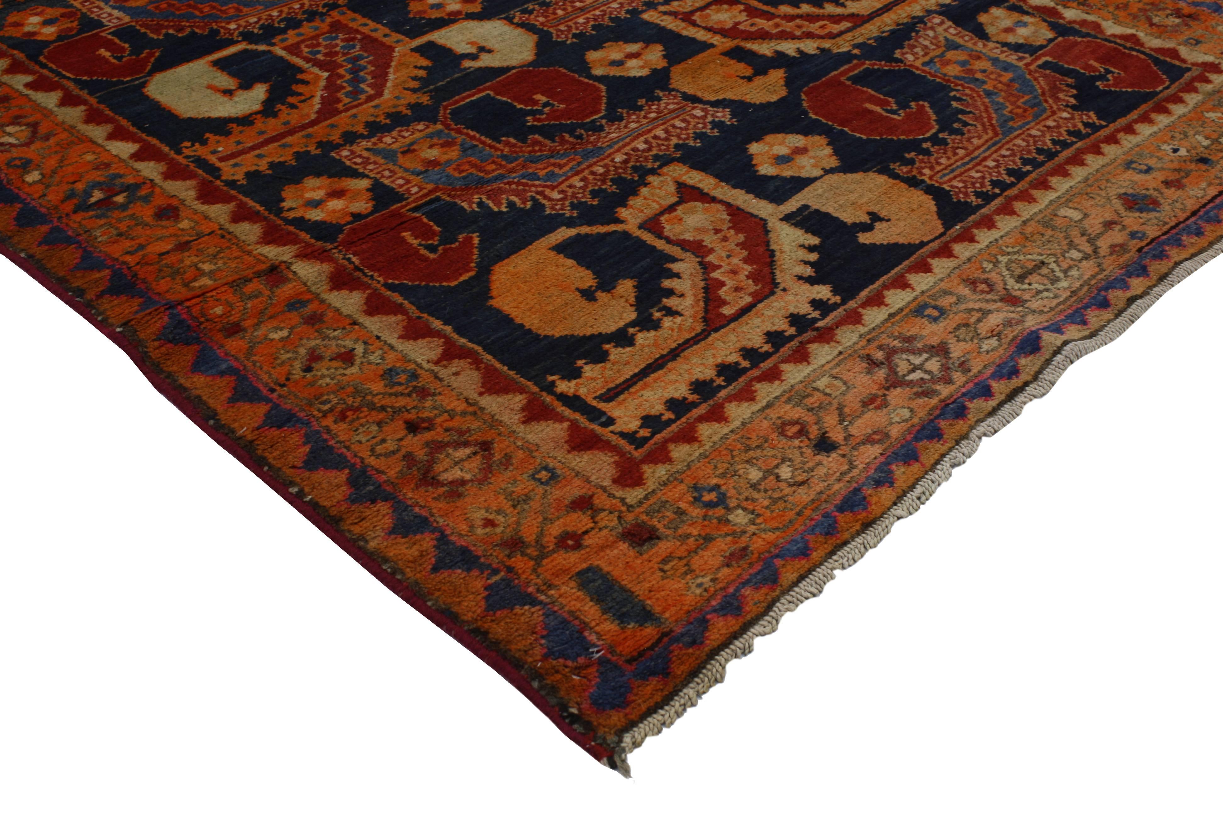 Wool Vintage Persian Hamadan Runner with Modern Tribal Style, Wide Hallway Runner For Sale