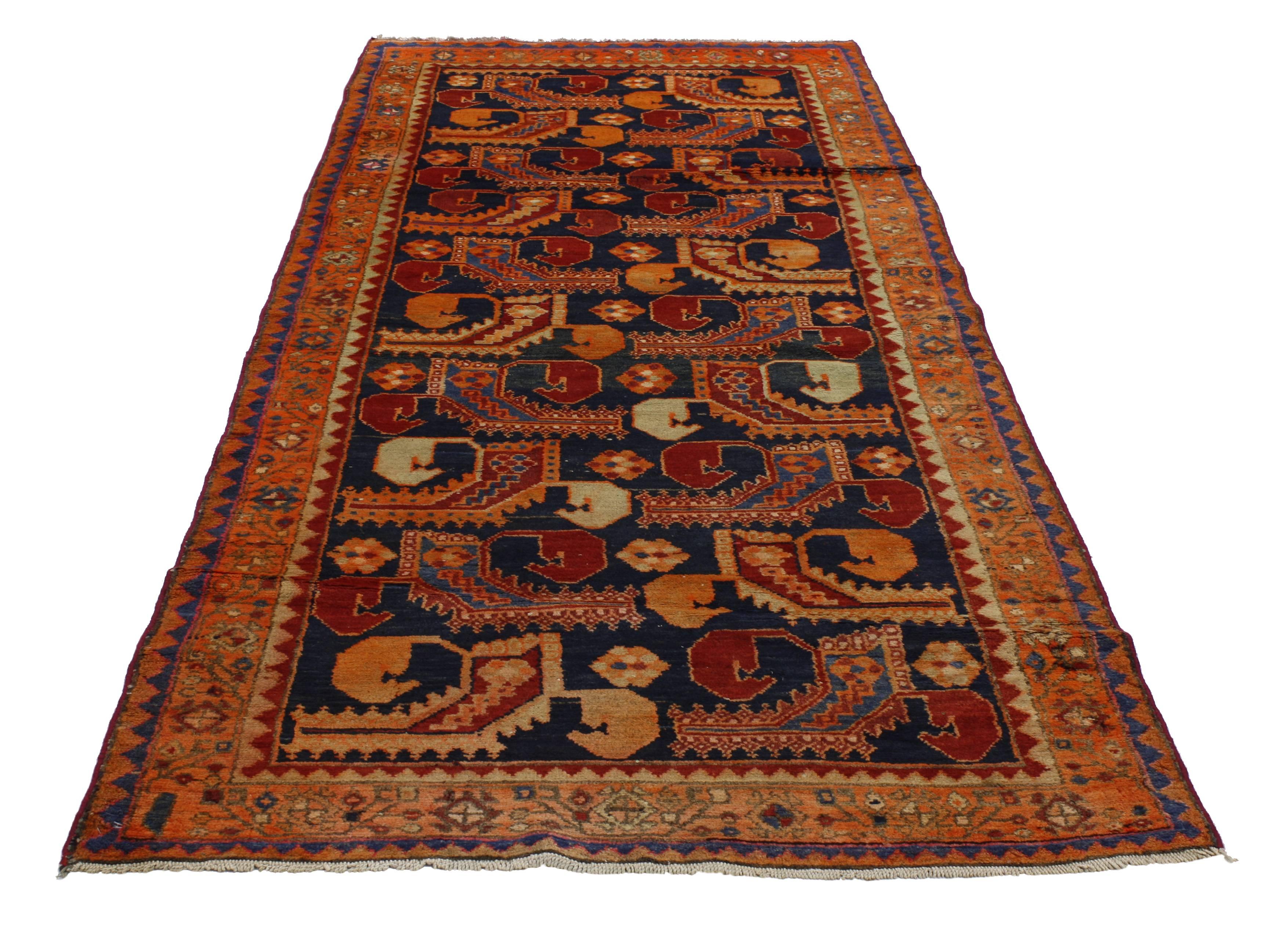 Vintage Persian Hamadan Runner with Modern Tribal Style, Wide Hallway Runner For Sale 1