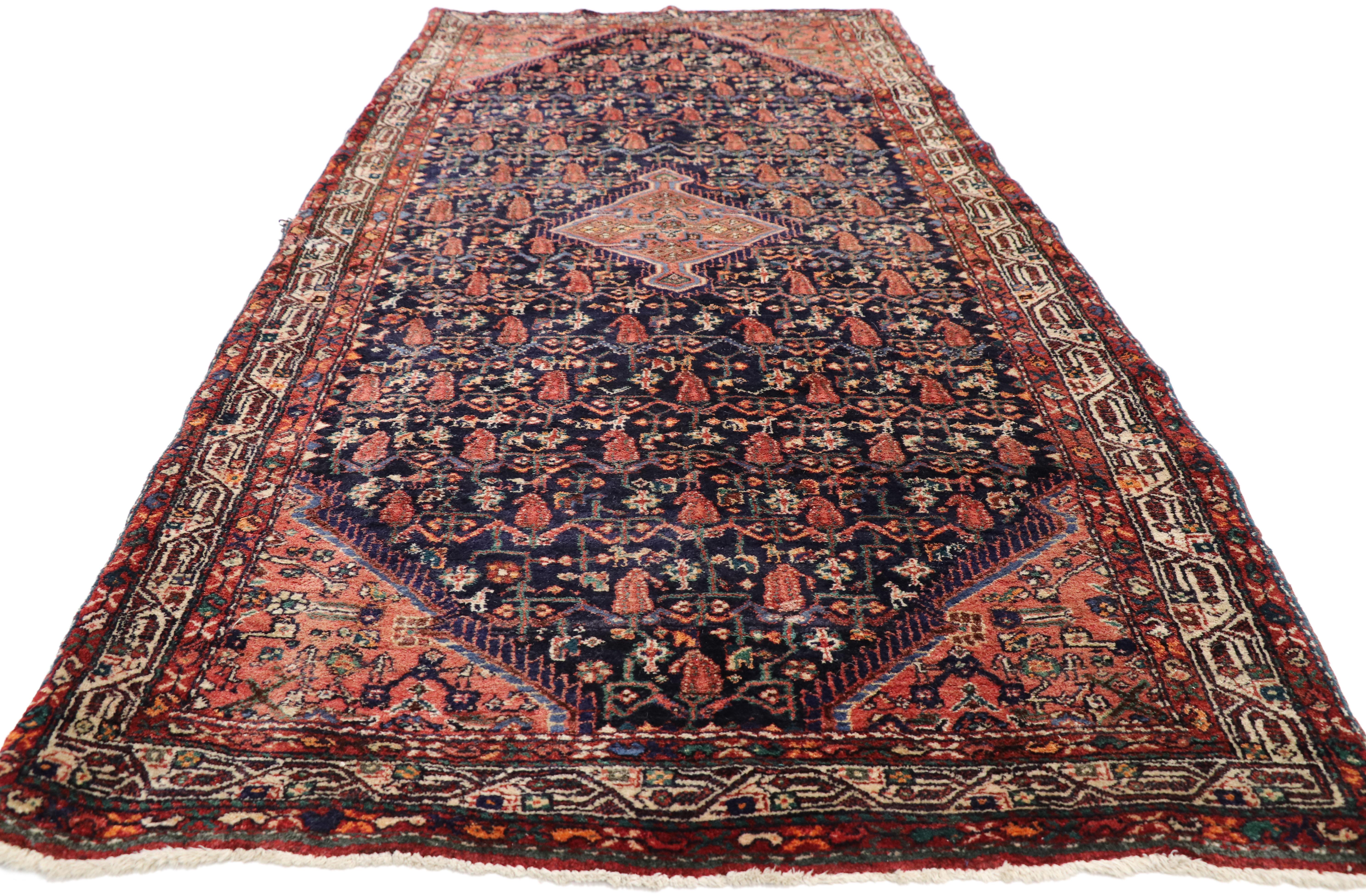 Malayer Vintage Persian Hamadan Runner with Modern Victorian Style For Sale
