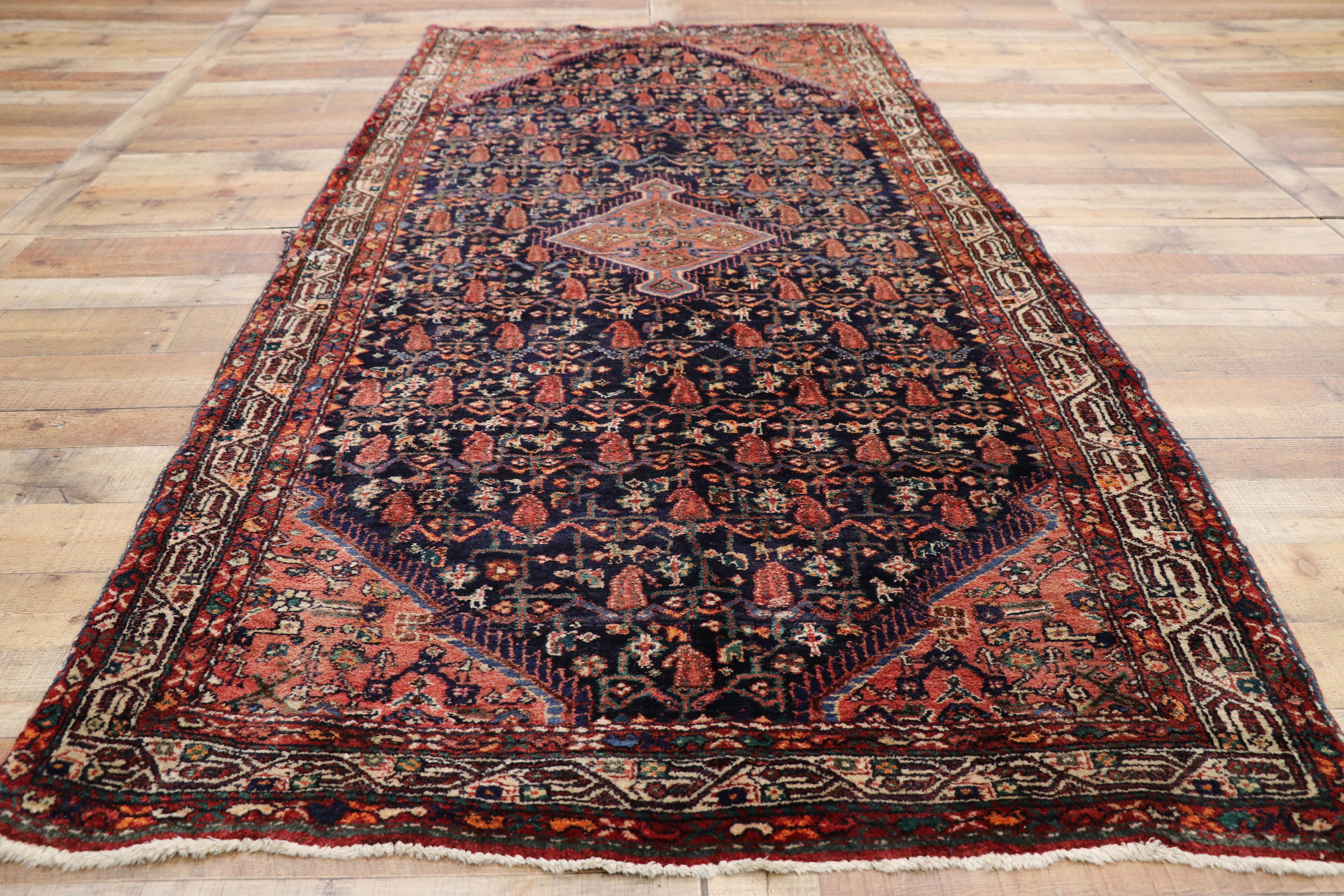 Wool Vintage Persian Hamadan Runner with Modern Victorian Style For Sale