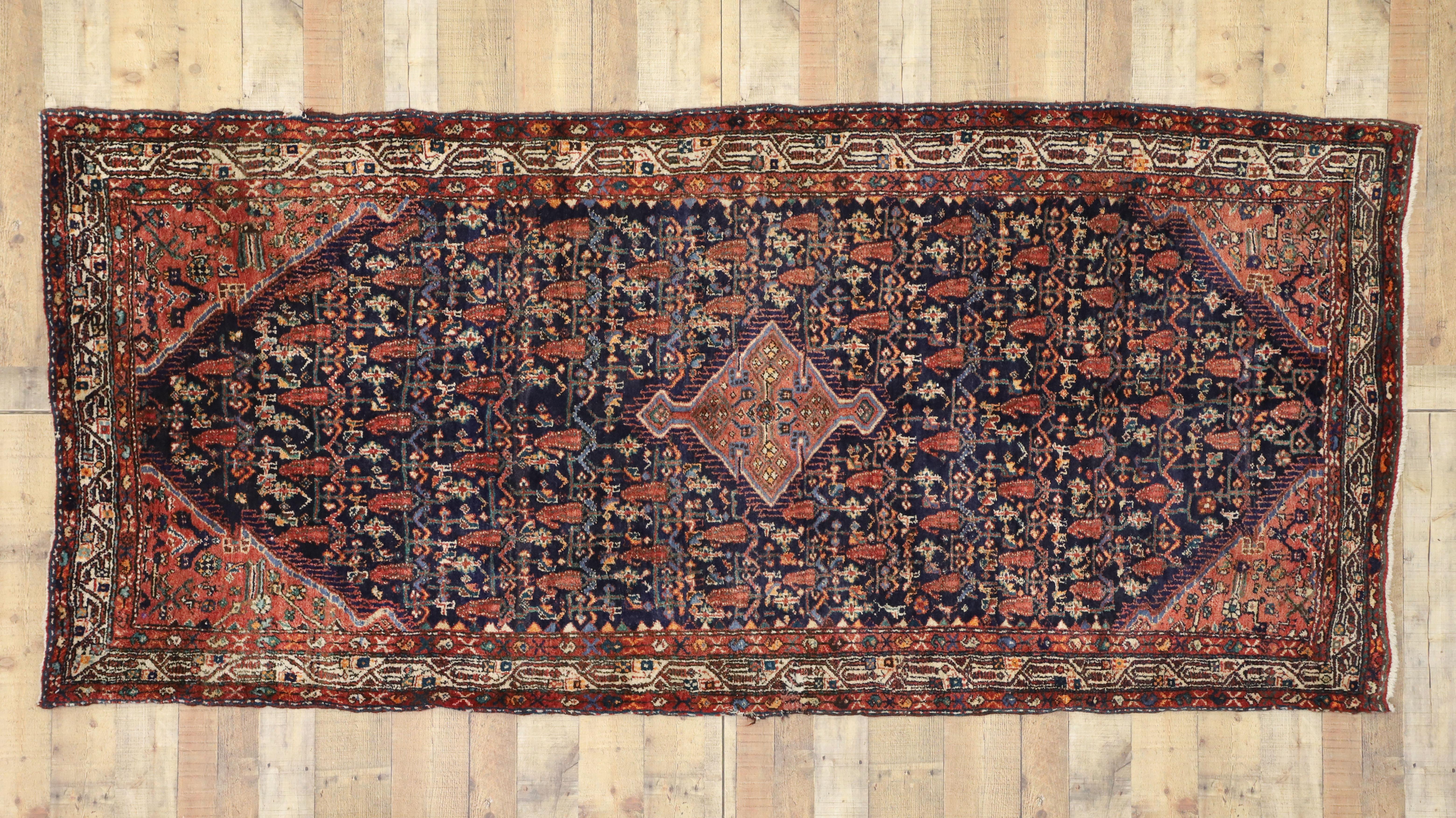 Vintage Persian Hamadan Runner with Modern Victorian Style For Sale 1