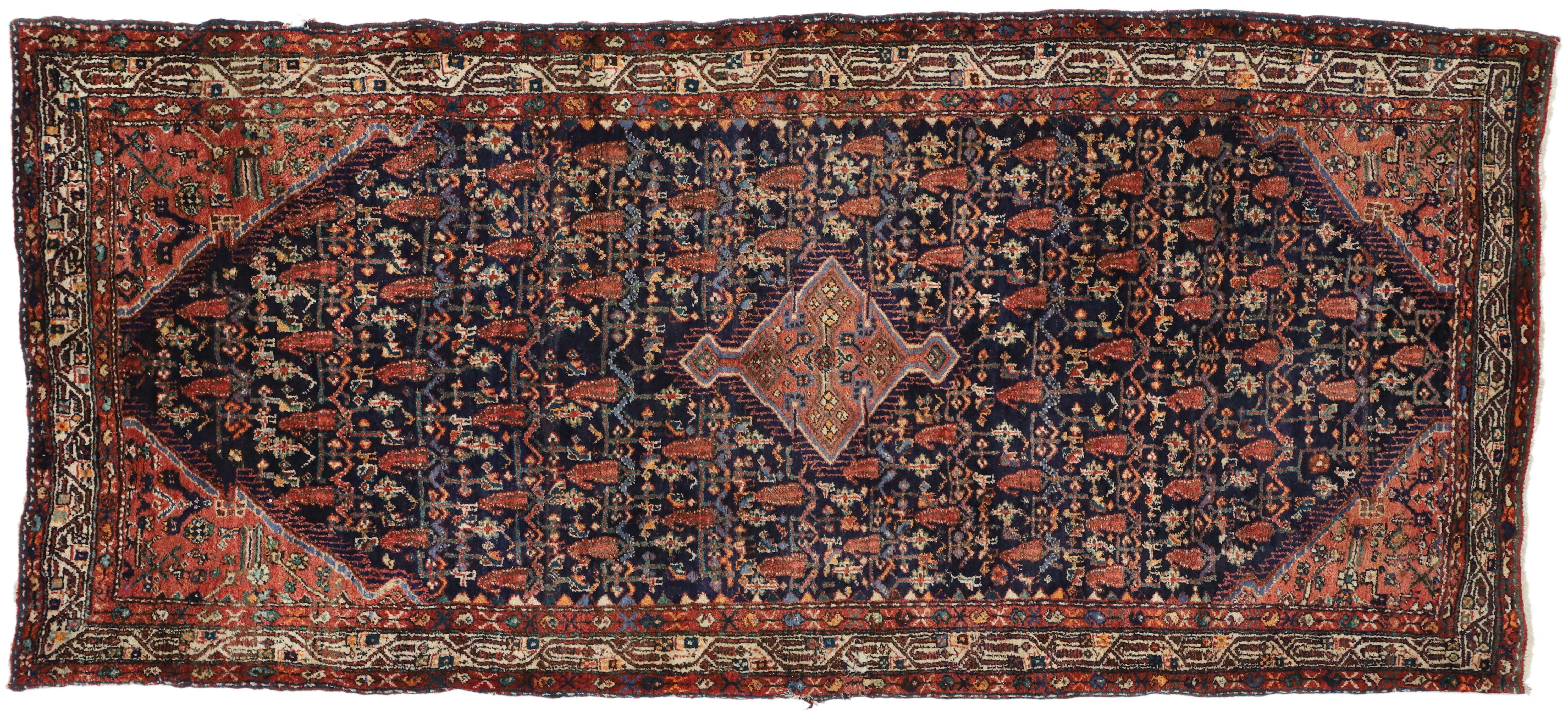 Vintage Persian Hamadan Runner with Modern Victorian Style For Sale 2