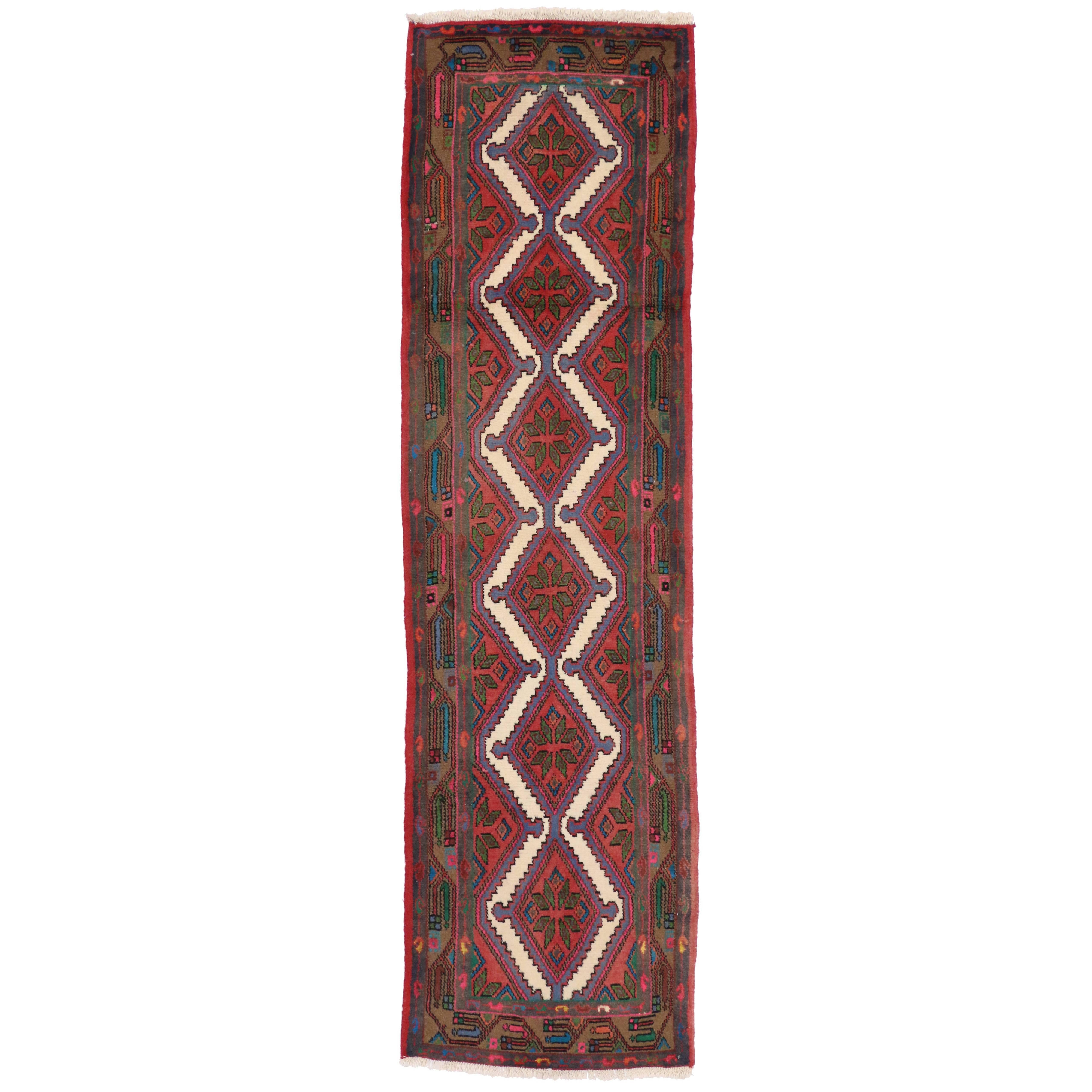 Jacobean Style Vintage Persian Hamadan Runner, Hallway Runner