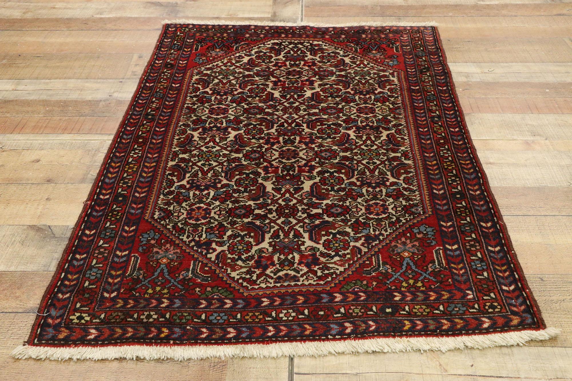 Wool Vintage Persian Hamadan Scatter Rug with Traditional English Style For Sale