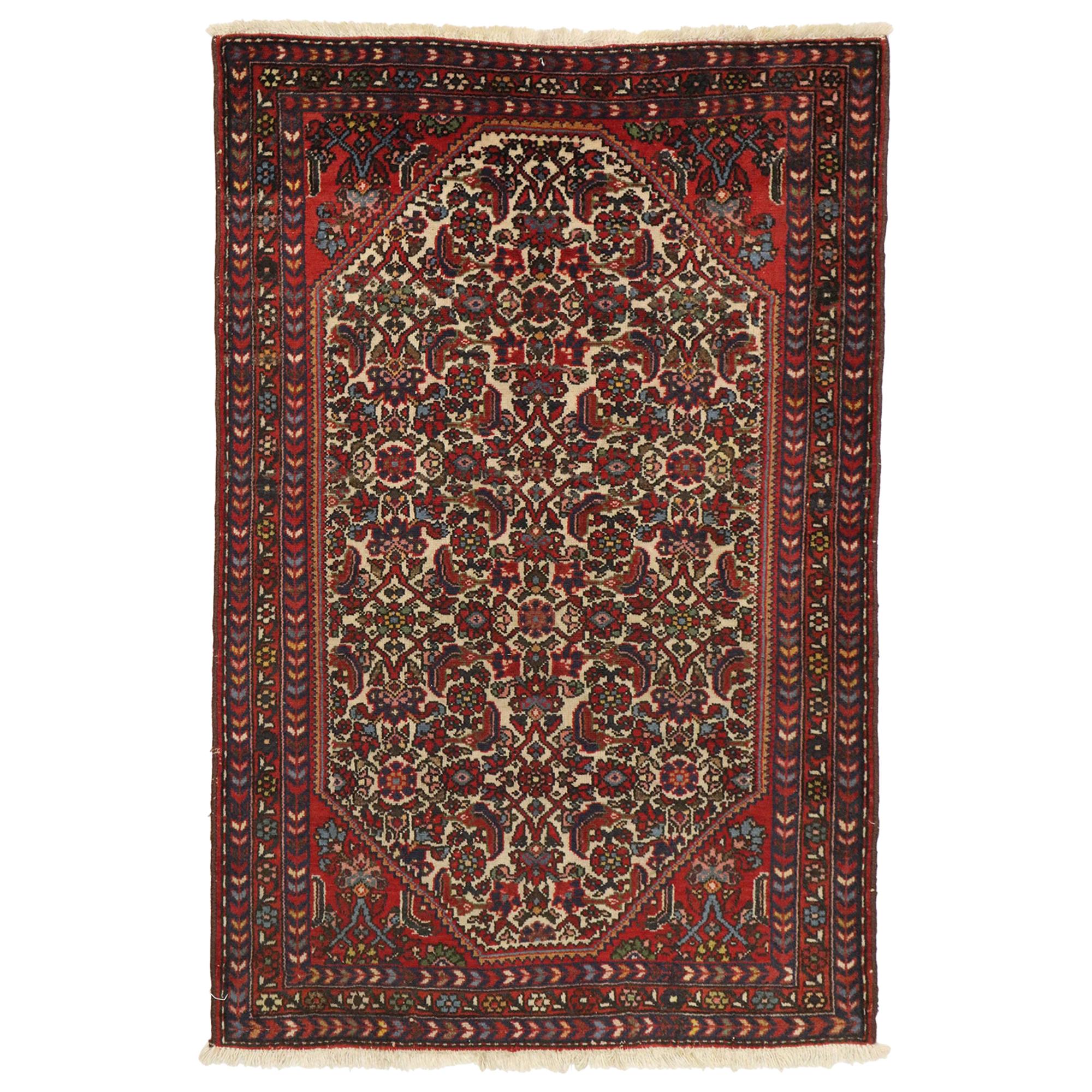 Vintage Persian Hamadan Scatter Rug with Traditional English Style