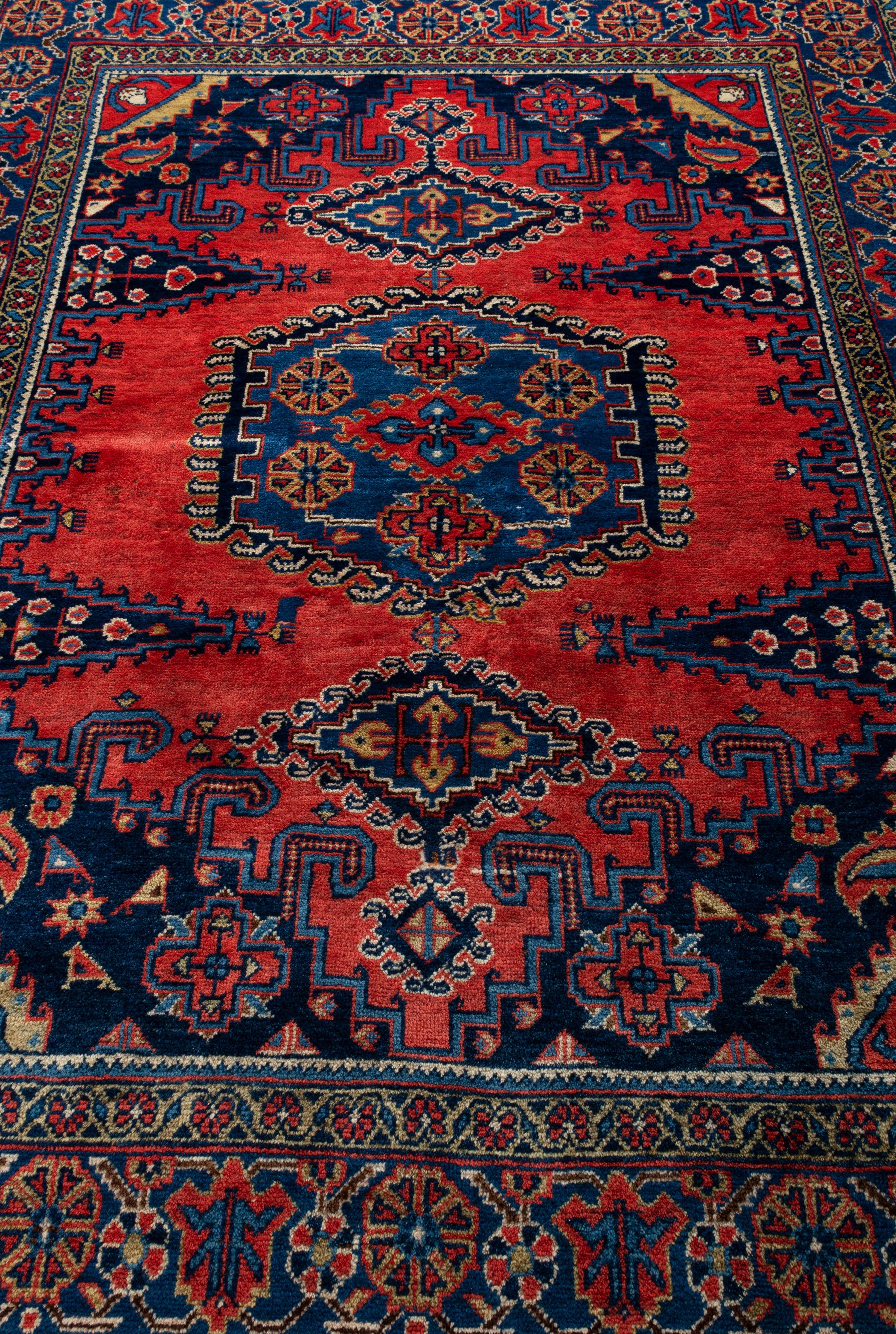 Unknown Vintage Persian Hamadan Wiss Hand-Knotted Rug Geometric Central Medallion C.1950 For Sale