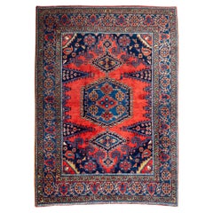 Tappeto vintage persiano Hamadan Wiss annodato a mano Medaglione centrale geometrico C.1950