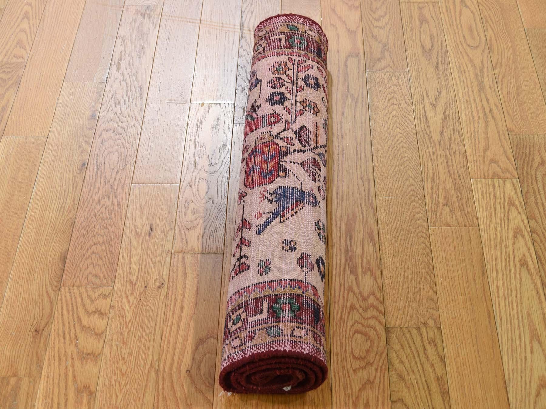 Hand-Knotted Vintage Persian Hamadan With Birds Pure Wool Hand Knotted Oriental Rug