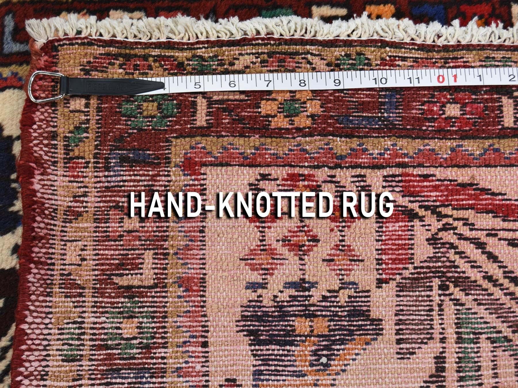 Vintage Persian Hamadan With Birds Pure Wool Hand Knotted Oriental Rug In Good Condition In Carlstadt, NJ
