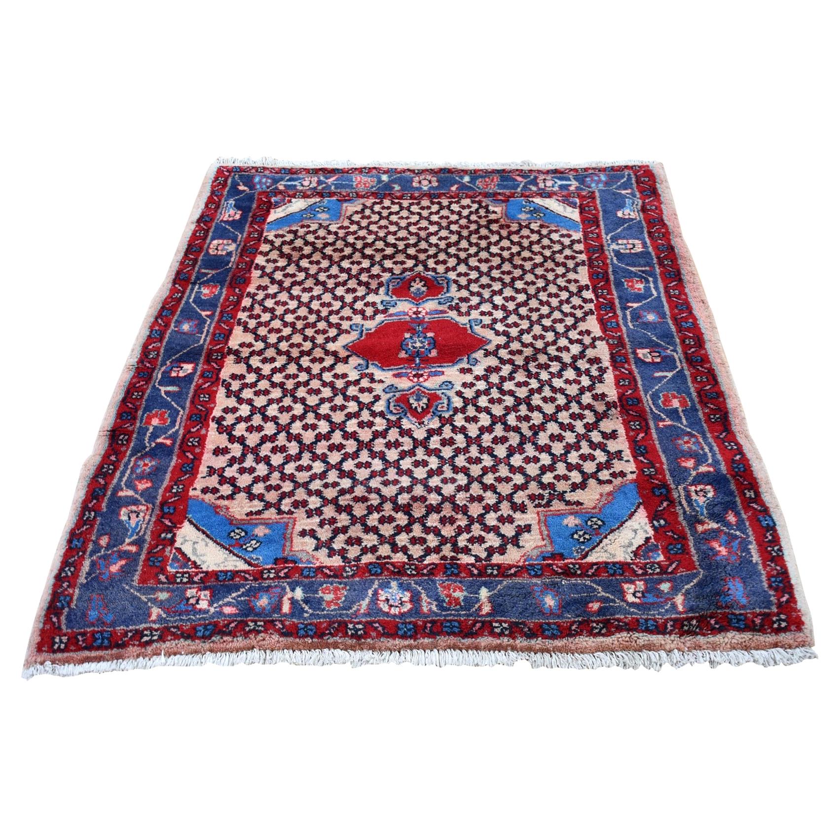 Vintage Persian Hamadan with Camel Hair Organic Wool Hand Knotted Oriental Rug