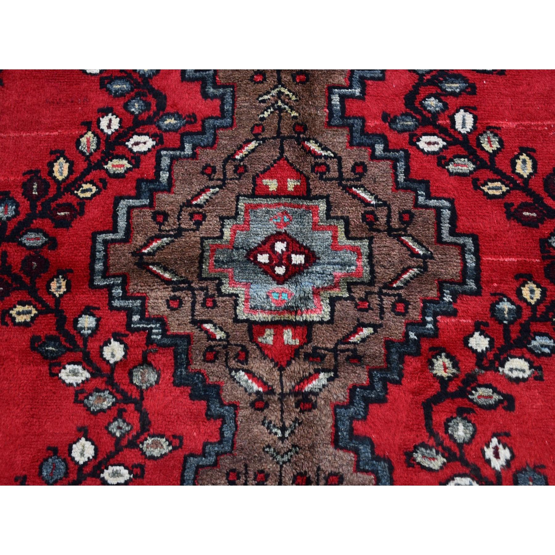 Medieval Vintage Persian Hamadan with Triple Medallion Design Pure Wool Hand Knotted Rug For Sale
