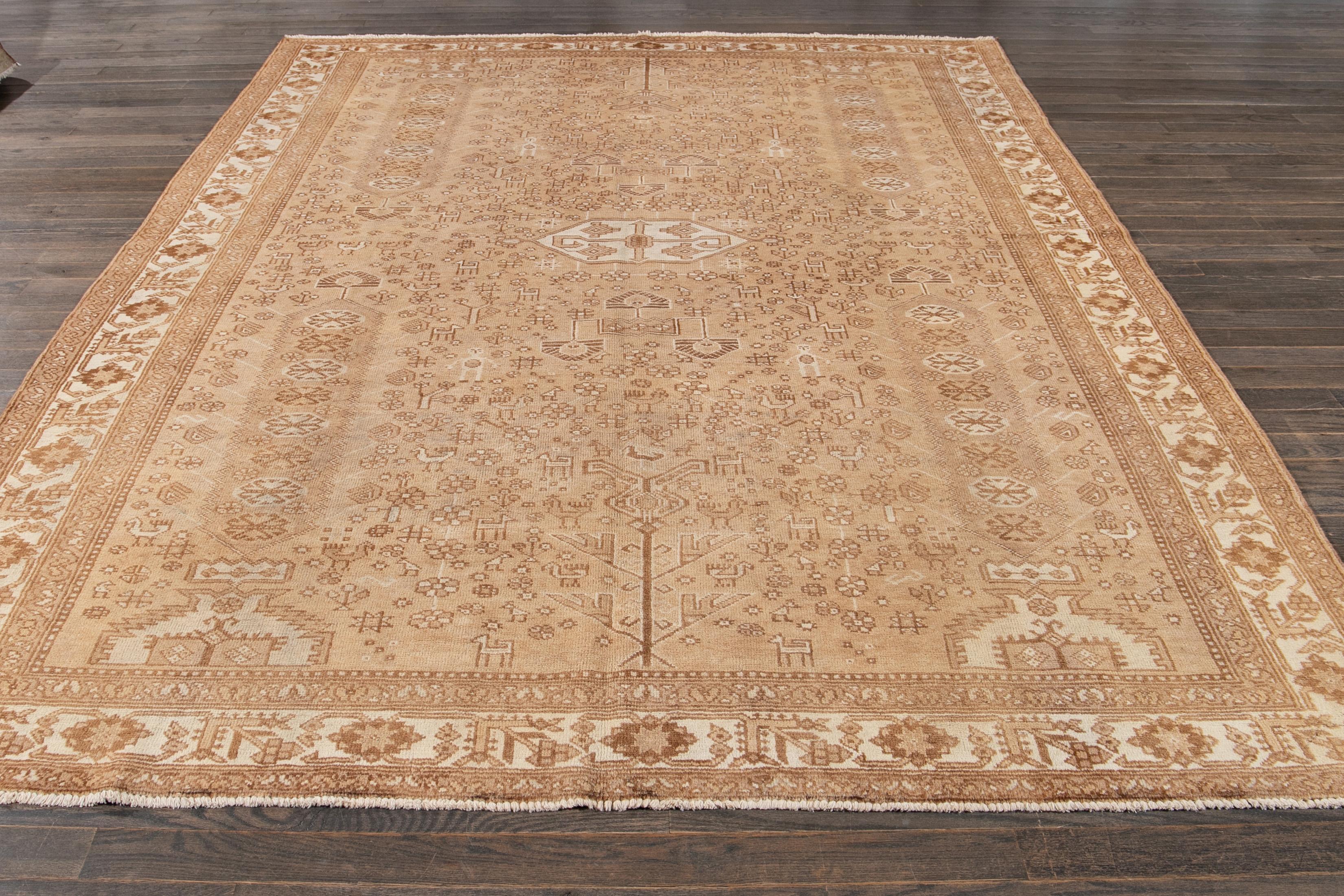 Vintage Persian Hamadan Wool Rug Handmade With Allover Design In Beige Tan Color In Excellent Condition For Sale In Norwalk, CT