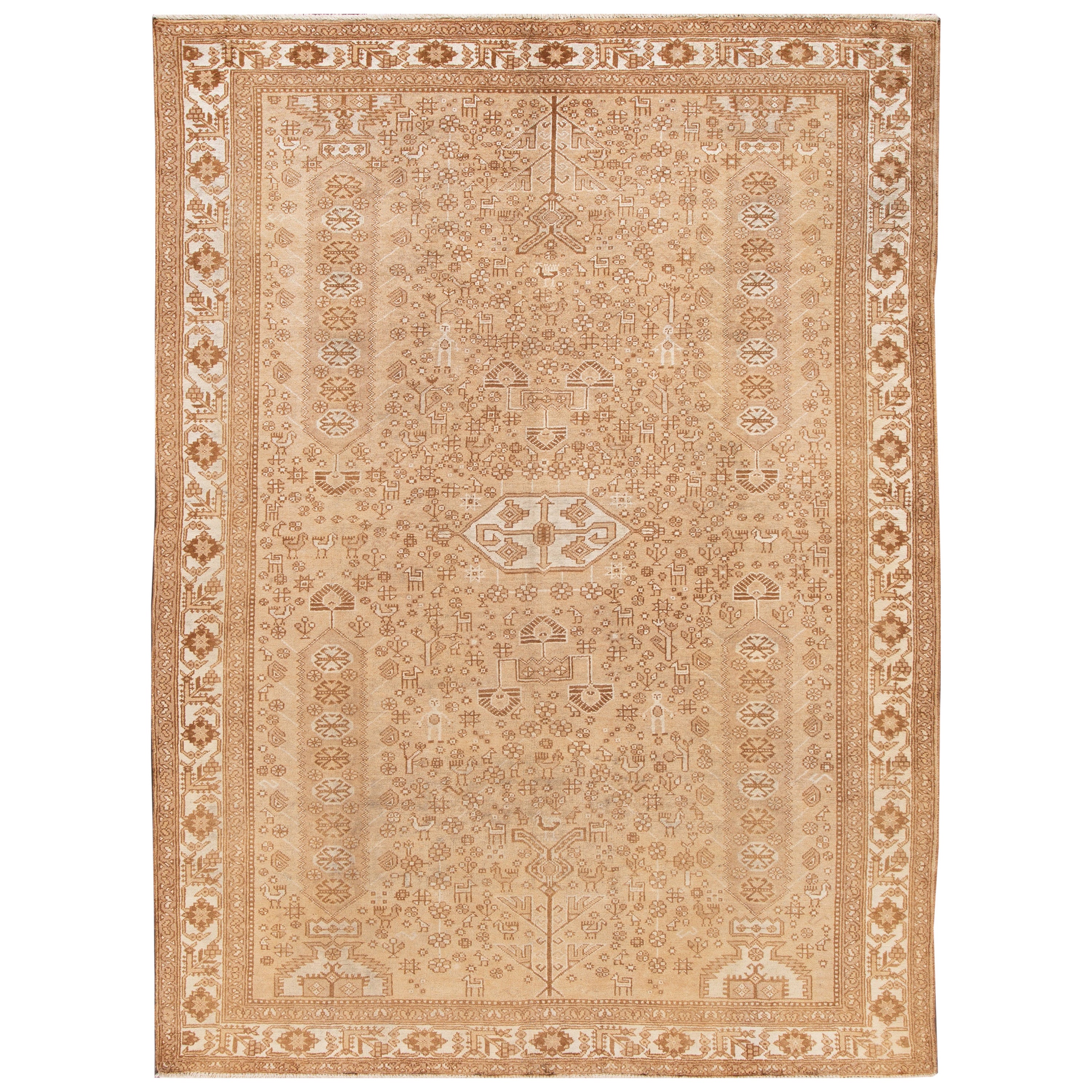 Vintage Persian Hamadan Wool Rug Handmade With Allover Design In Beige Tan Color