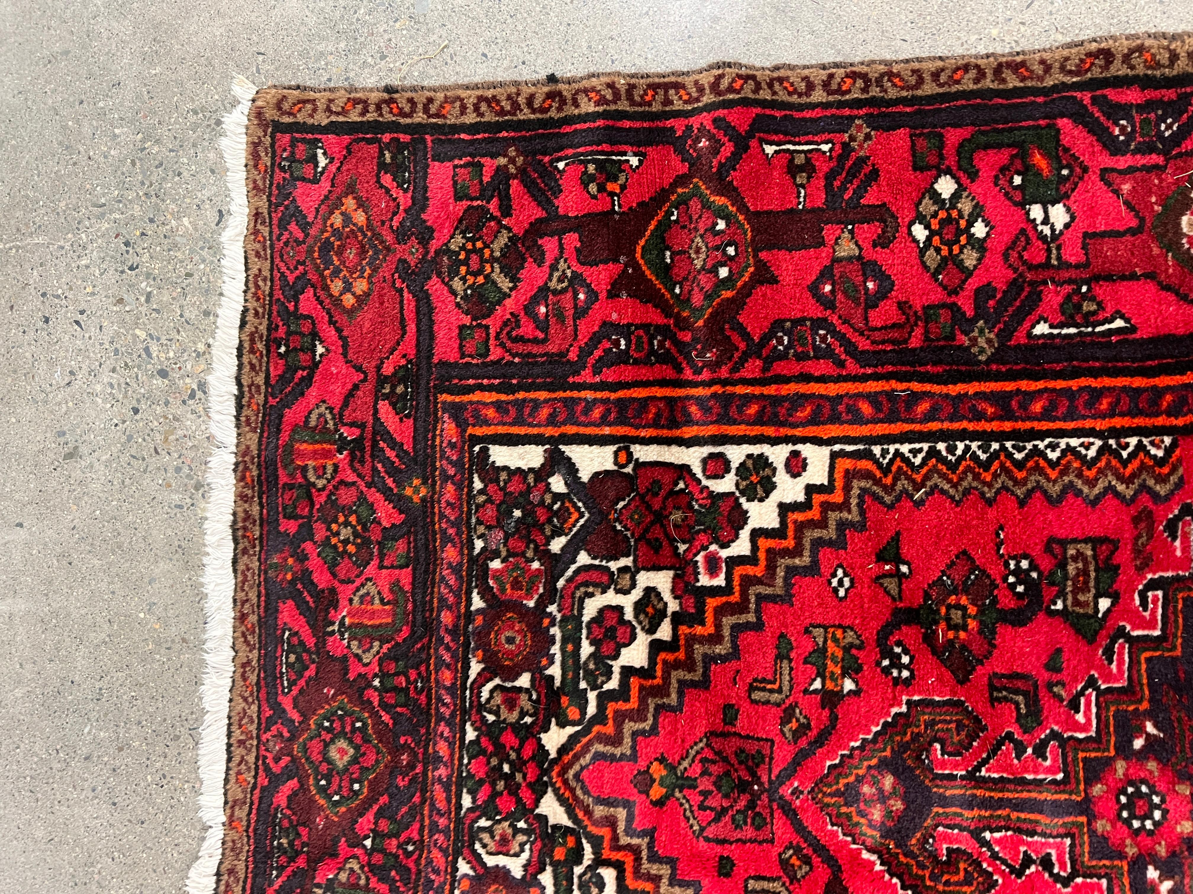 Persischer Hamadan-Wollteppich oder Teppich im Vintage-Stil, 4' x 6'6