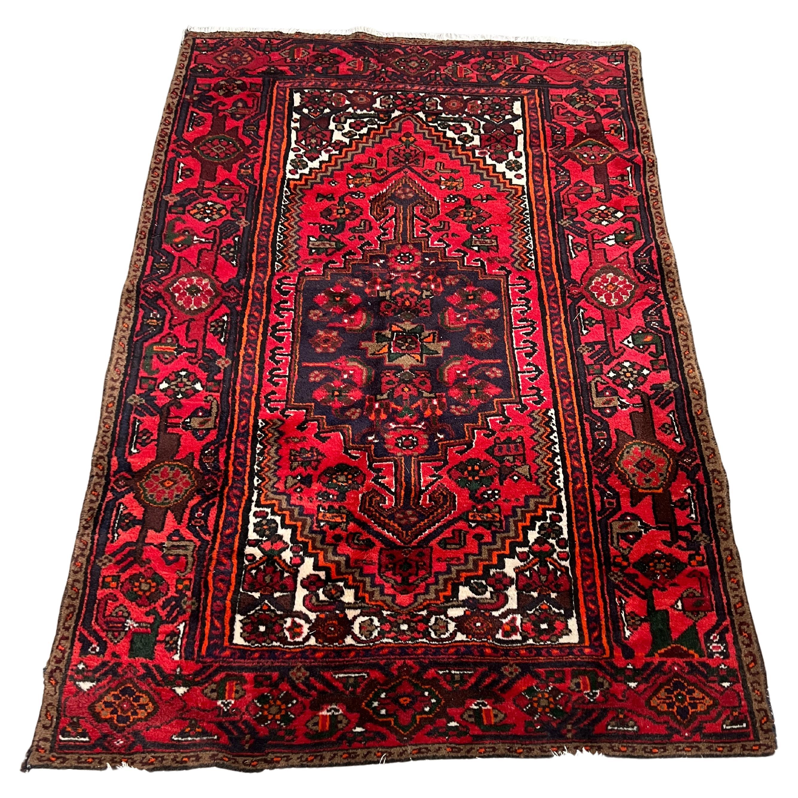 Persischer Hamadan-Wollteppich oder Teppich im Vintage-Stil, 4' x 6'6" im Angebot