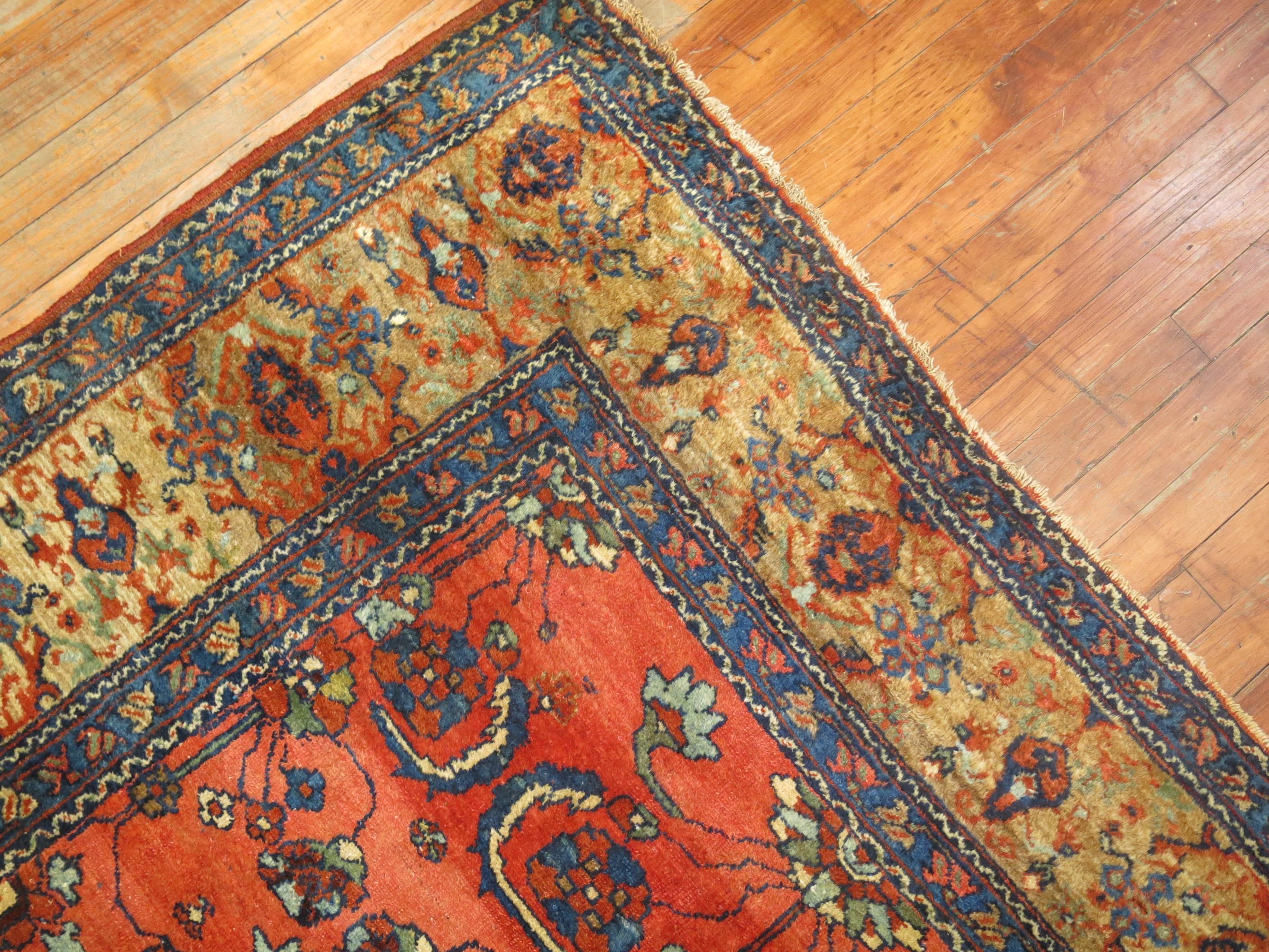 Rust field vintage decorative Persian rug from Hamadan village located in northwest Persian.

5'3'' x 6'2''