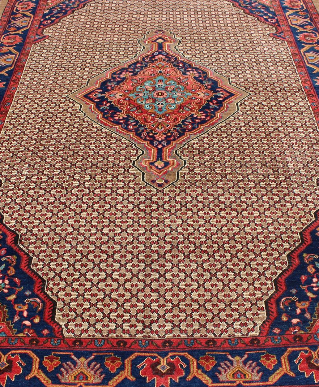 Vintage Persian Hamedan Rug with Layered Floral Medallion in Red, Blue, Cream 3