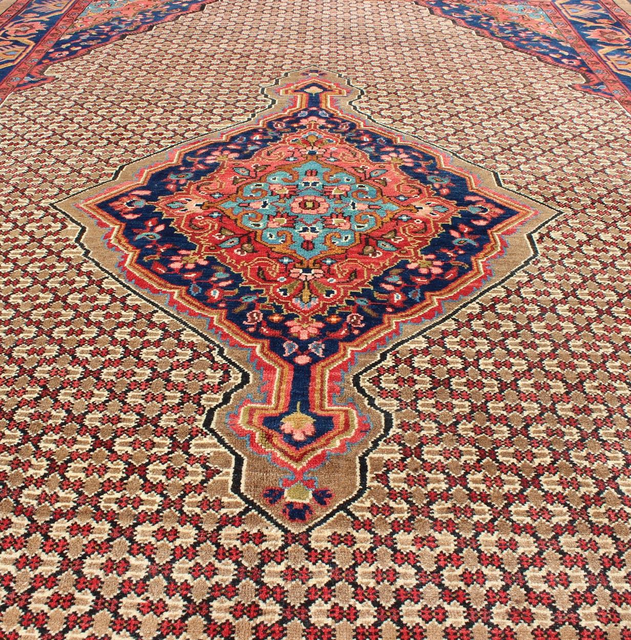 Vintage Persian Hamedan Rug with Layered Floral Medallion in Red, Blue, Cream 4