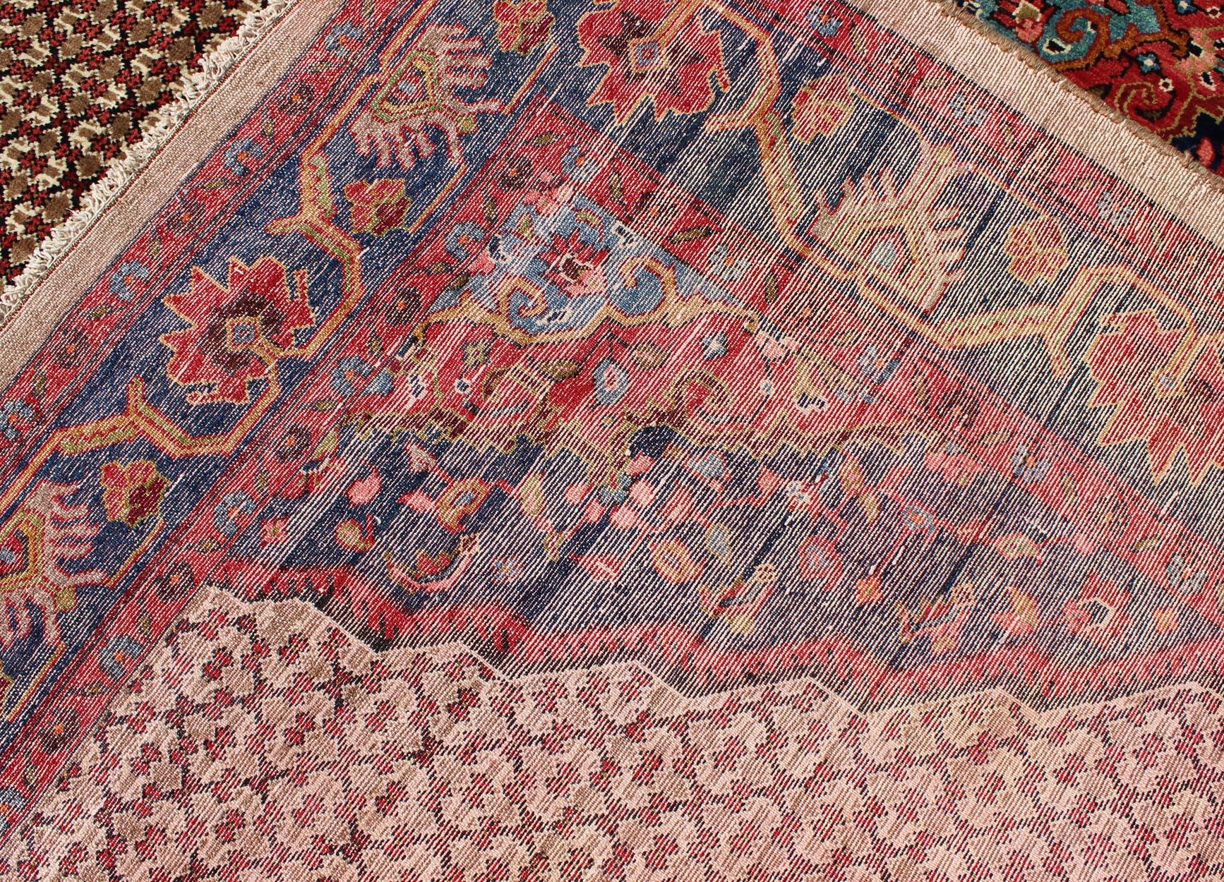 Vintage Persian Hamedan Rug with Layered Floral Medallion in Red, Blue, Cream 5