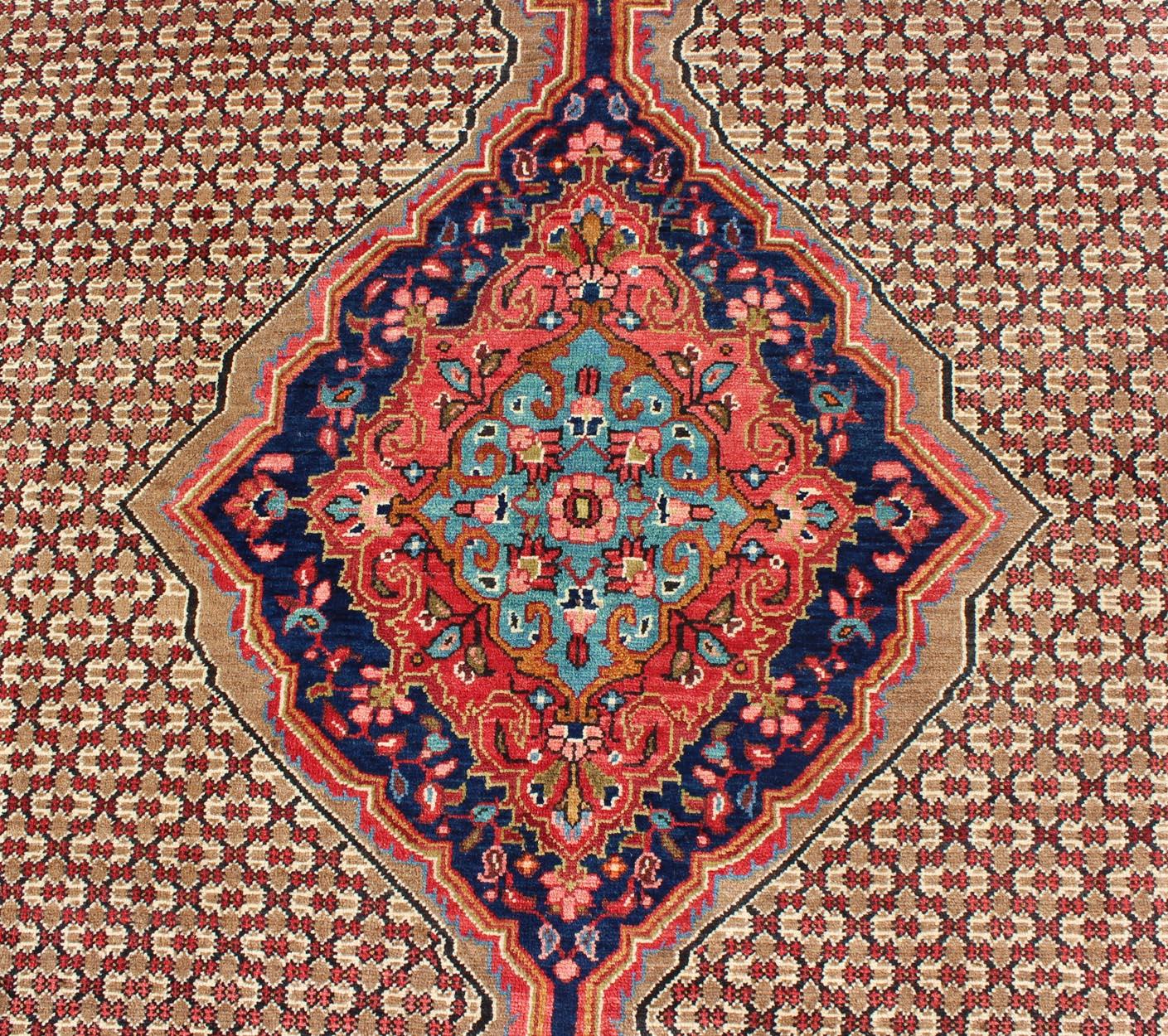 Mid-20th Century Vintage Persian Hamedan Rug with Layered Floral Medallion in Red, Blue, Cream