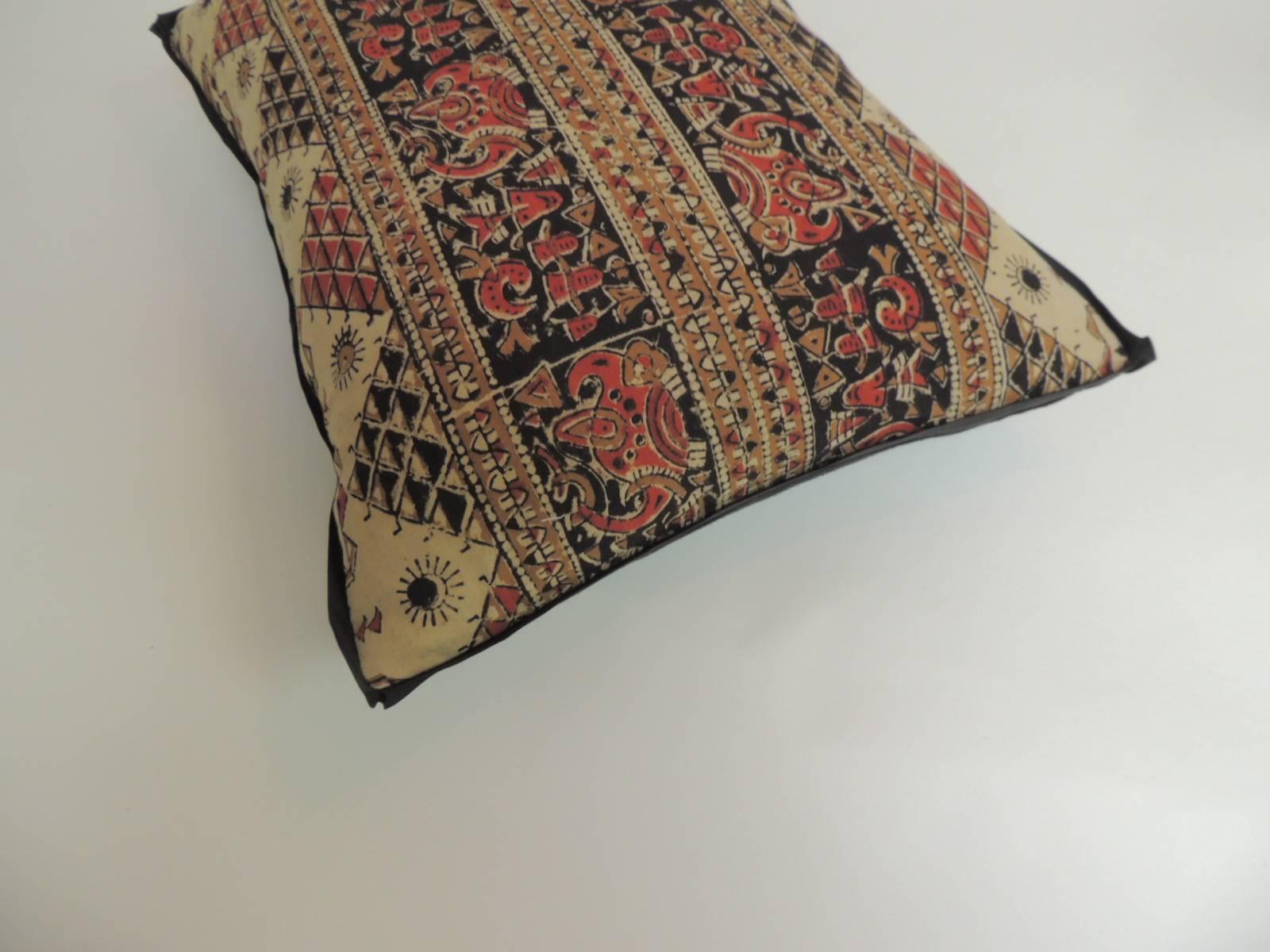 Moorish Vintage Persian Hand-Blocked Kalamkari Bolster Throw Pillow