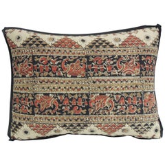 Vintage Persian Hand-Blocked Kalamkari Bolster Throw Pillow