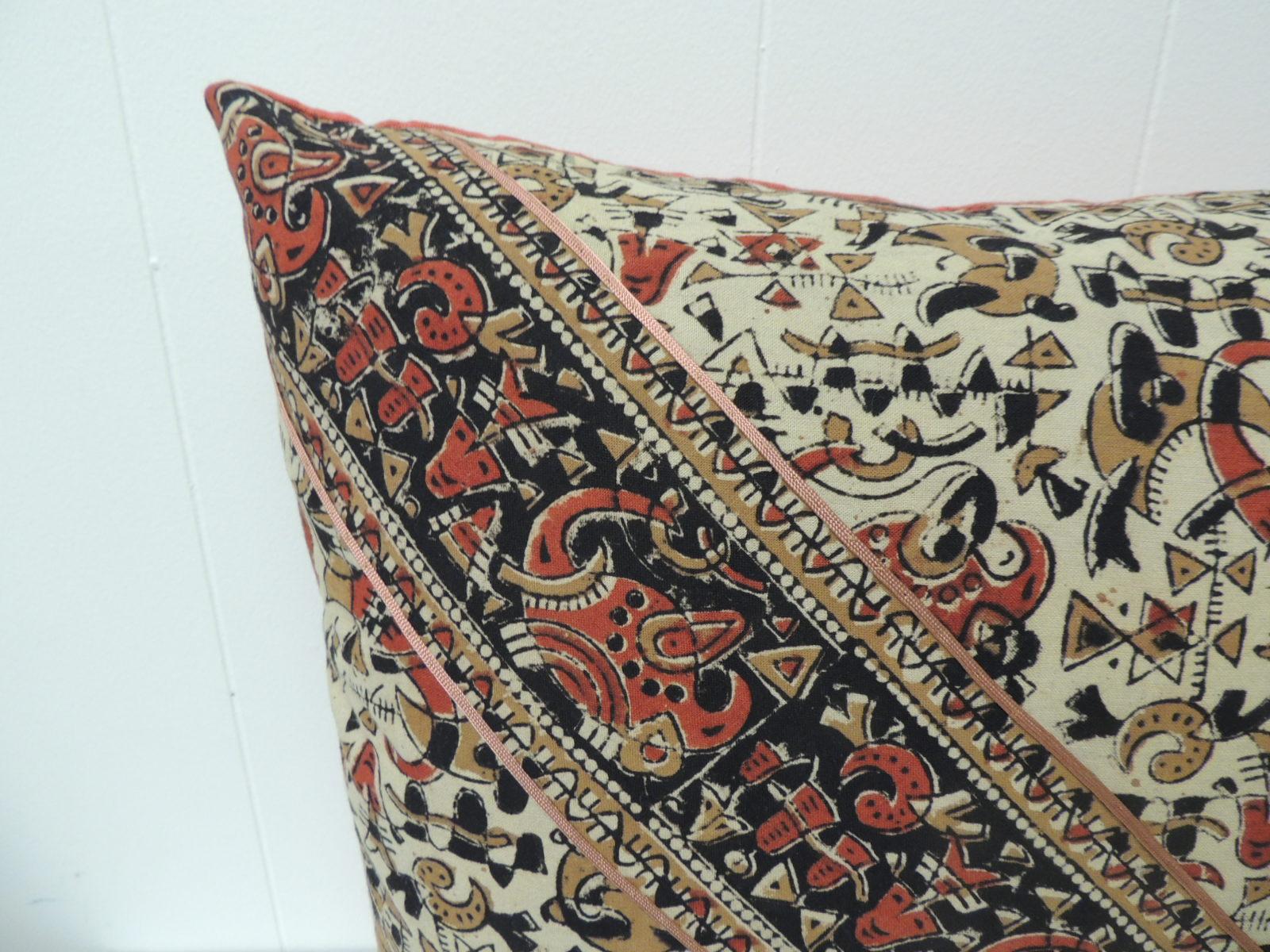 Moorish Vintage Persian Hand-Blocked Kalamkari Square Throw Pillow