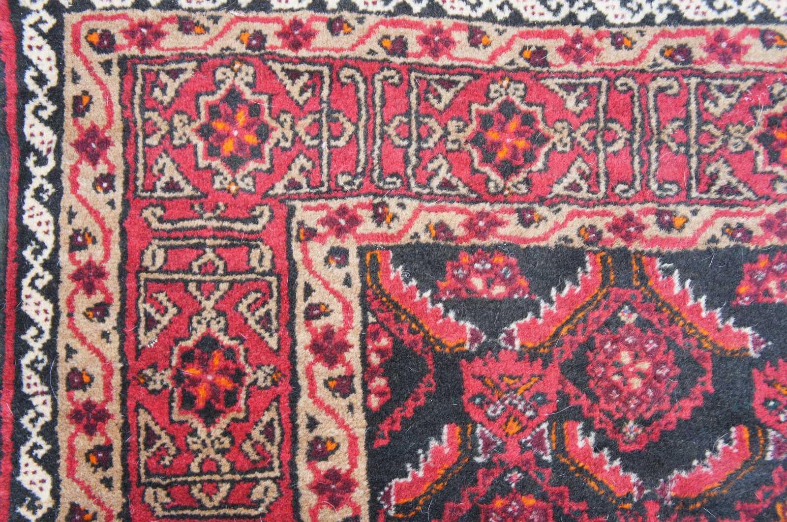 20th Century Vintage Persian Hand Knotted Baluch Wool Area Rug Geometric Carpet