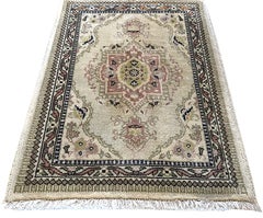 Vintage Persian Hand Knotted Cream Tabatabai Rug, circa 1970s