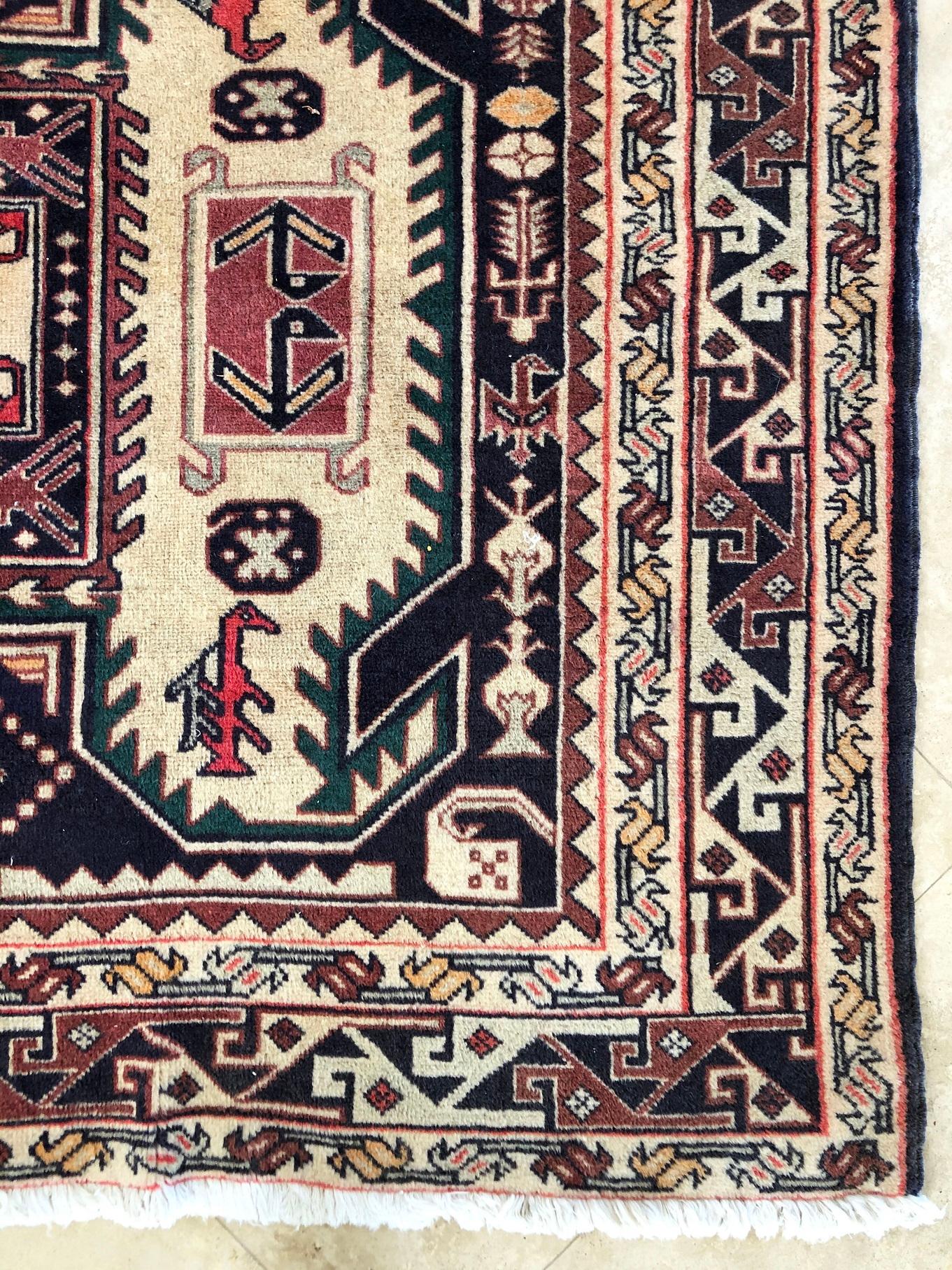 Milieu du XXe siècle Tapis persan vintage géométrique Ardabil noué à la main, vers 1960 en vente