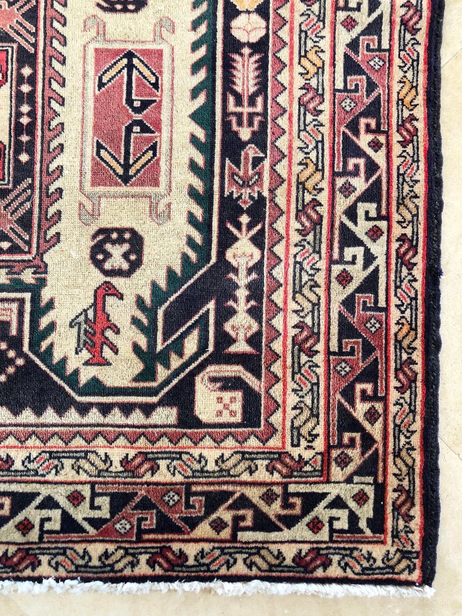 Tapis persan vintage géométrique Ardabil noué à la main, vers 1960 en vente 1