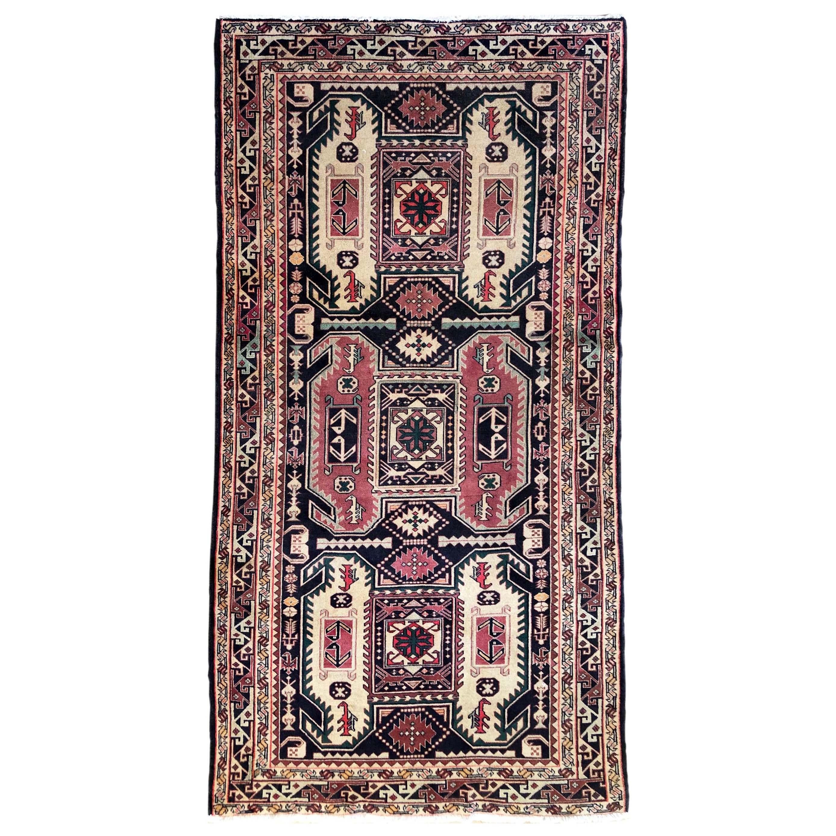Vintage Persian Hand Knotted Geometric Ardabil Rug, circa 1960 For Sale