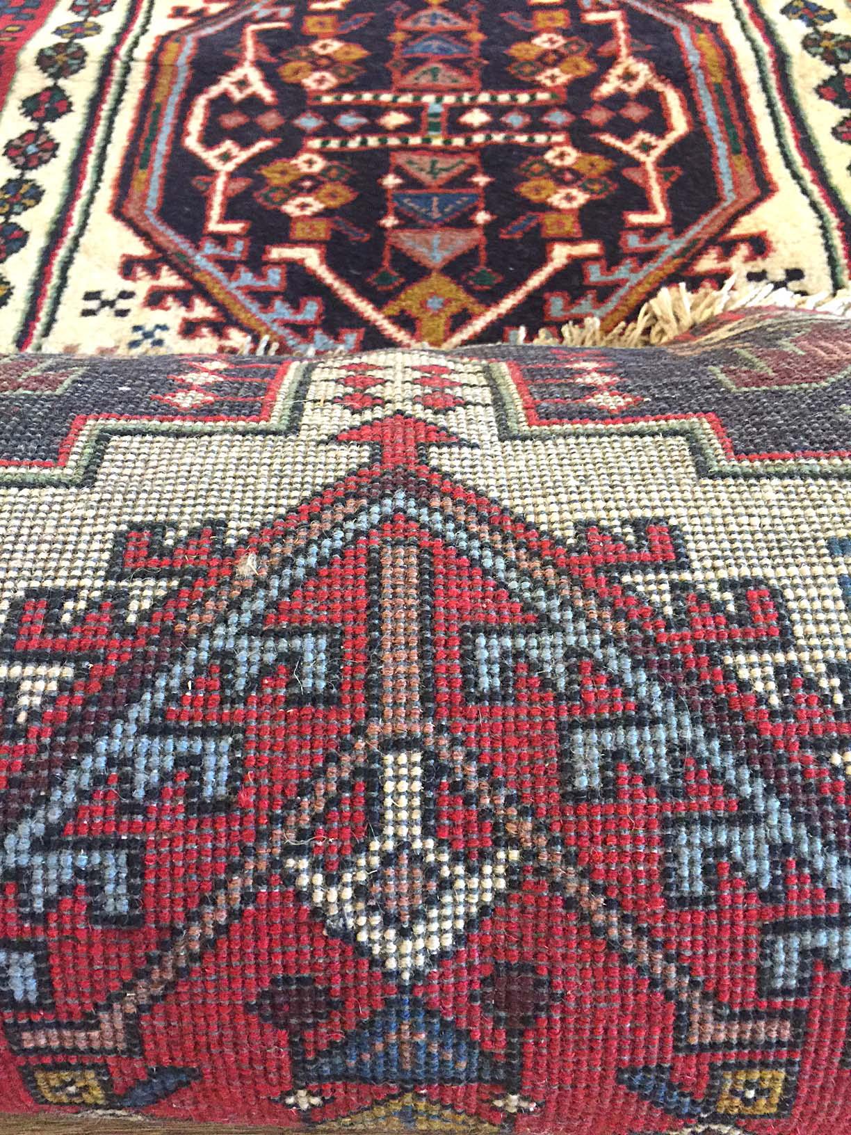Vintage Persian Hand Knotted Geometric Ardabil Runner Rug In Good Condition For Sale In San Diego, CA