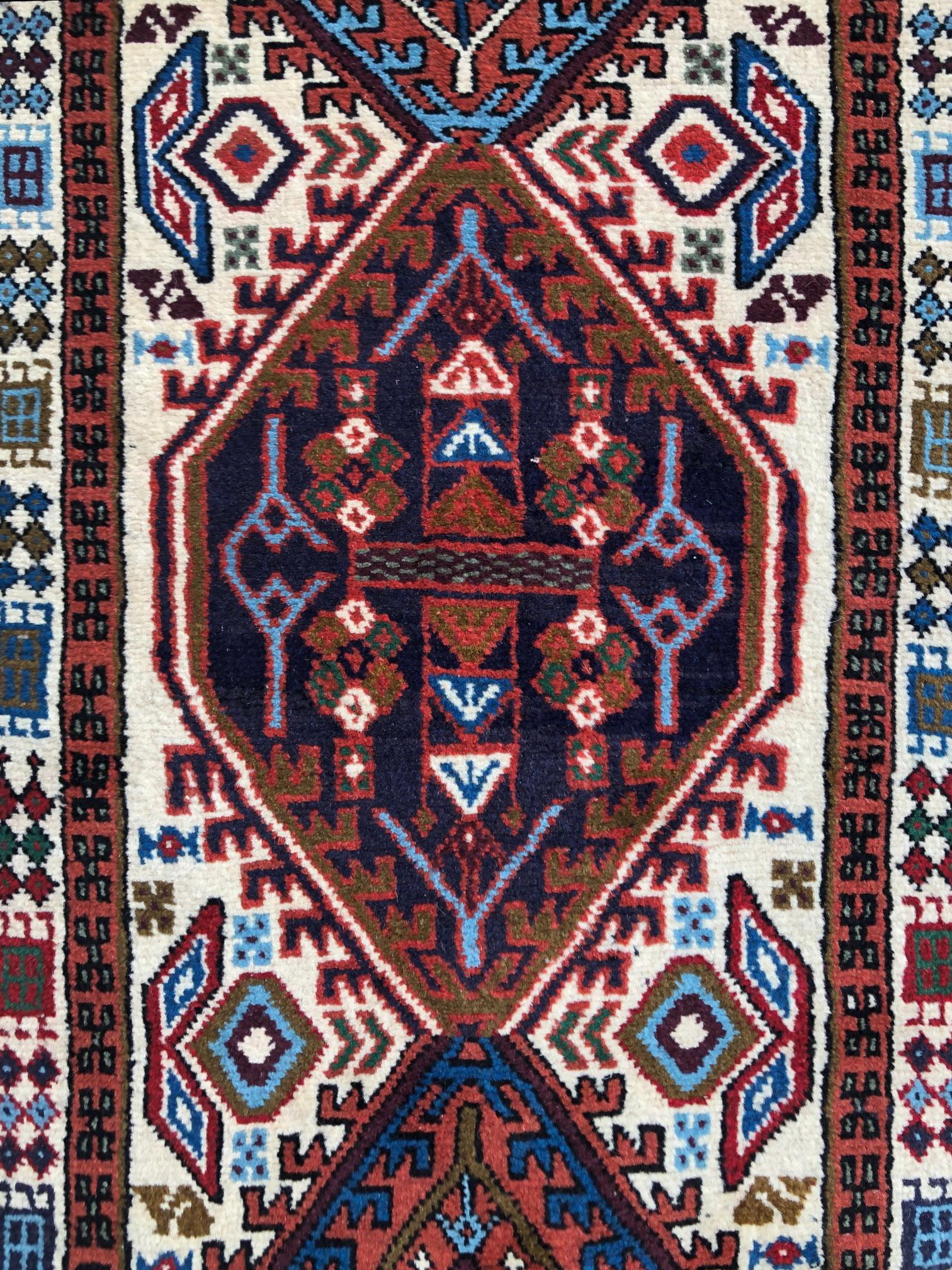 Tribal Vintage Persian Hand Knotted Geometric Ardabil Runner Rug