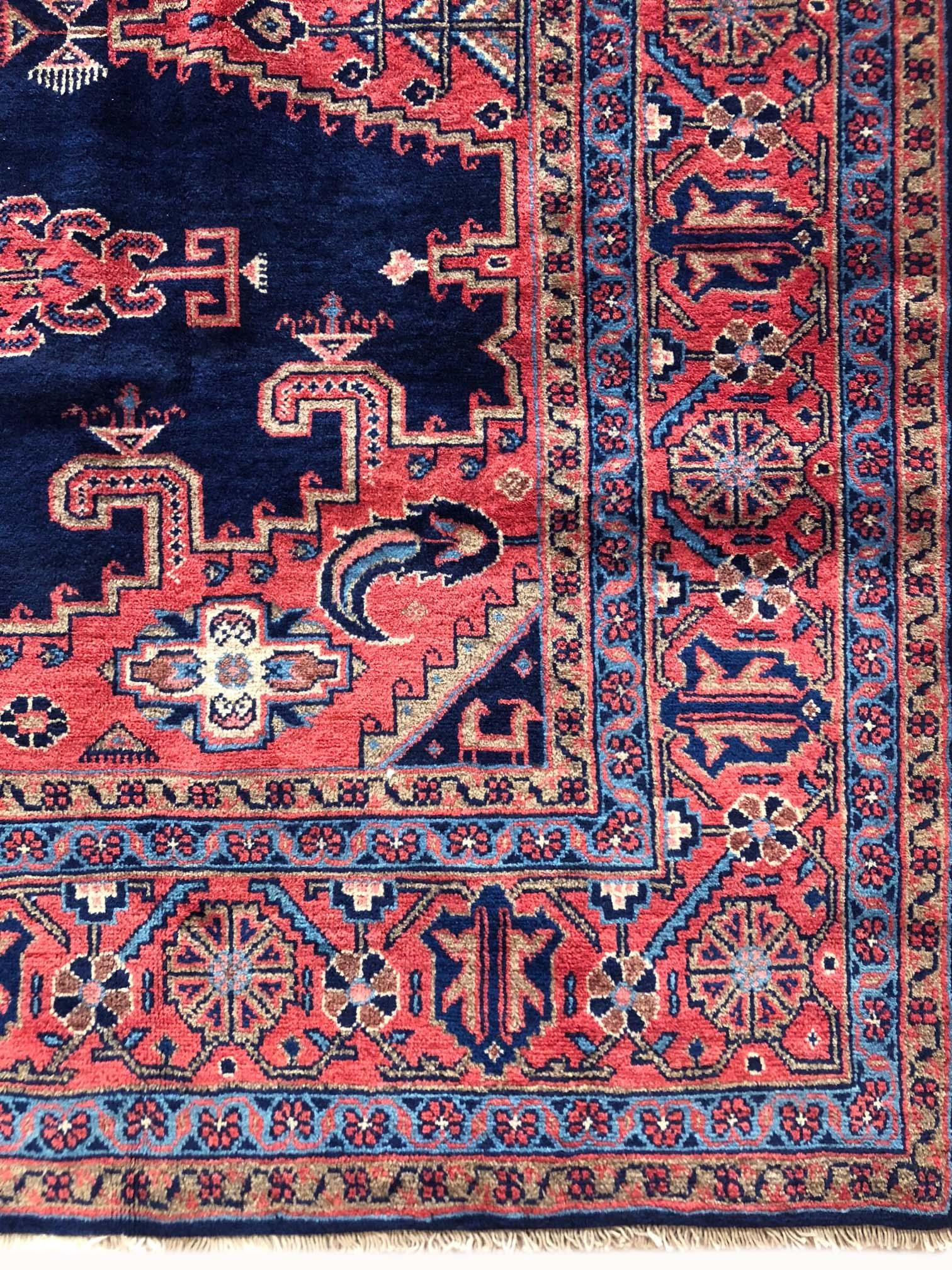 Hand-Knotted Vintage Persian Hand Knotted Geometric Medallion Blue Viss Rug, circa 1960