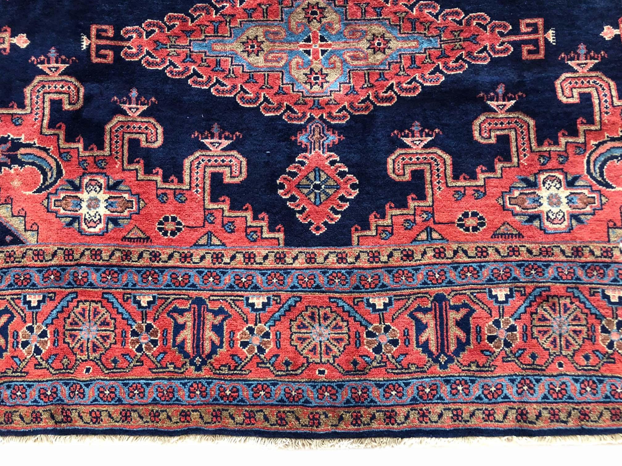 Vintage Persian Hand Knotted Geometric Medallion Blue Viss Rug, circa 1960 In Good Condition In San Diego, CA